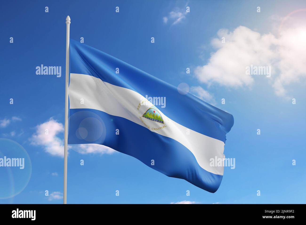 Flag of Nicaragua on blue sky. 3d illustration Stock Photo - Alamy