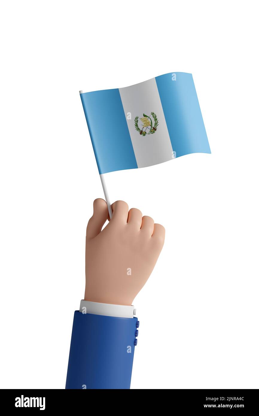 Cartoon hand with the flag of Guatemala isolated on white background ...