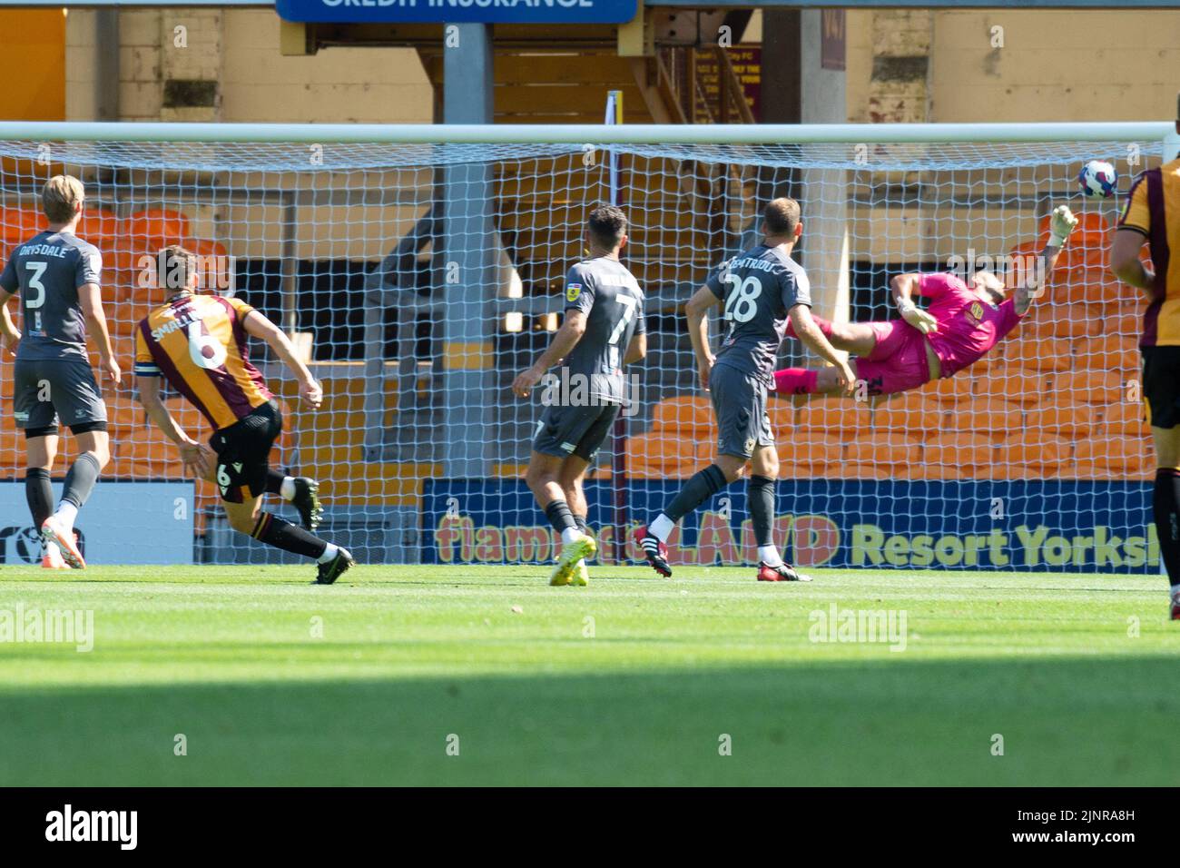 Bradford, UK. 13th Aug, 2022. Richie Smallwood of Bradford city (6) scores his teams 1st goal. EFL Skybet Football league two match, Bradford City v Newport County at The University of Bradford Stadium in Bradford, Yorkshire on Saturday 13th August 2022. this image may only be used for Editorial purposes. Editorial use only, license required for commercial use. No use in betting, games or a single club/league/player publications.pic by Credit: Andrew Orchard sports photography/Alamy Live News Stock Photo