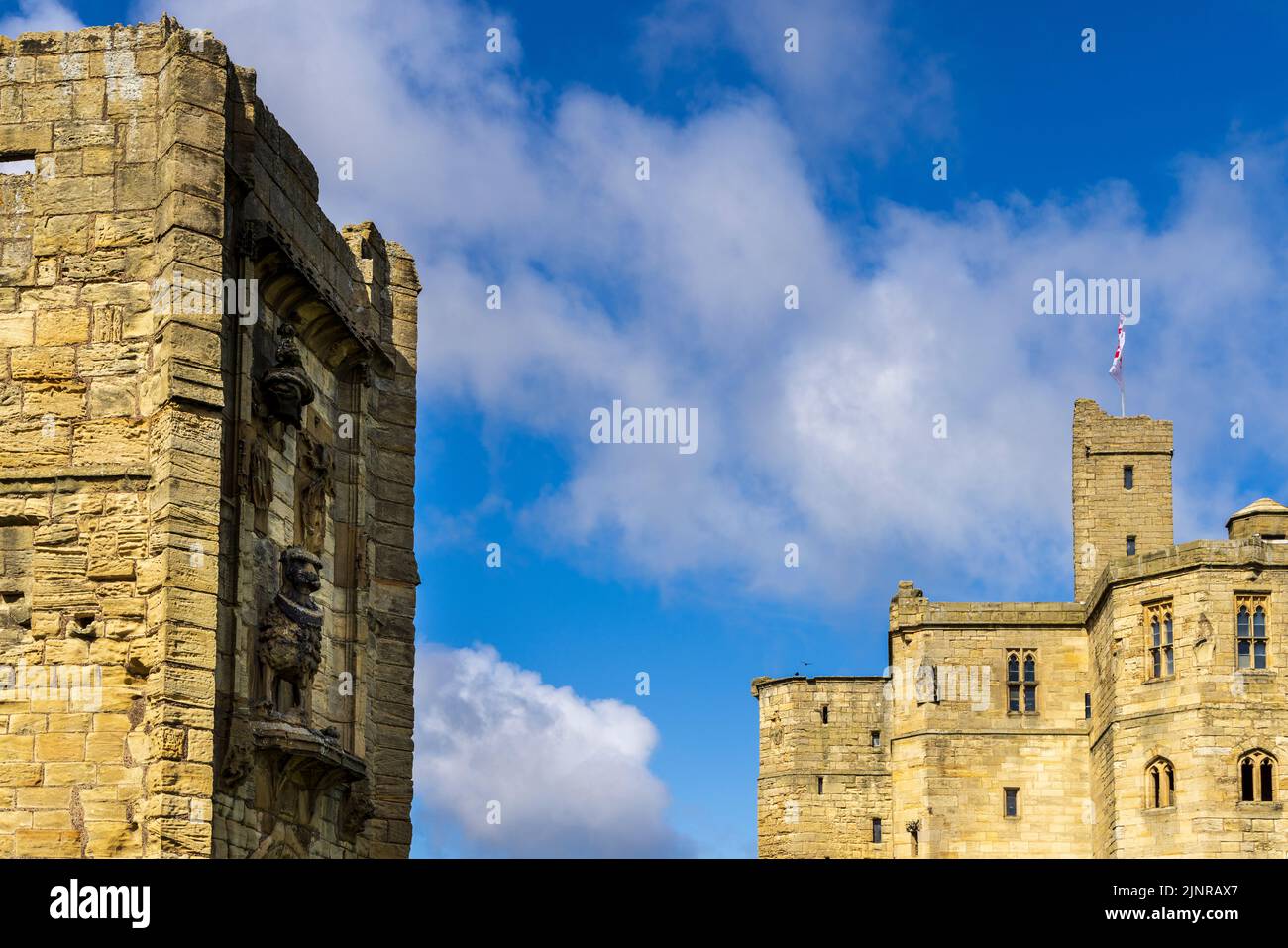 The Lion Tower and Keep of Warkworth Castle, Northumberland, England Stock Photo