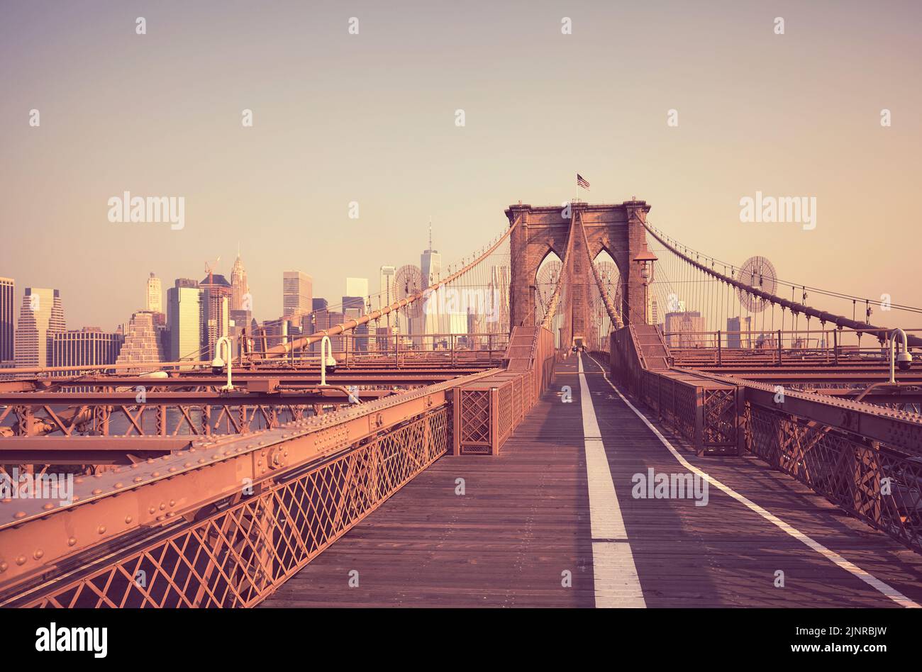 Brooklyn Bridge in retro colors, New York City, USA. Stock Photo