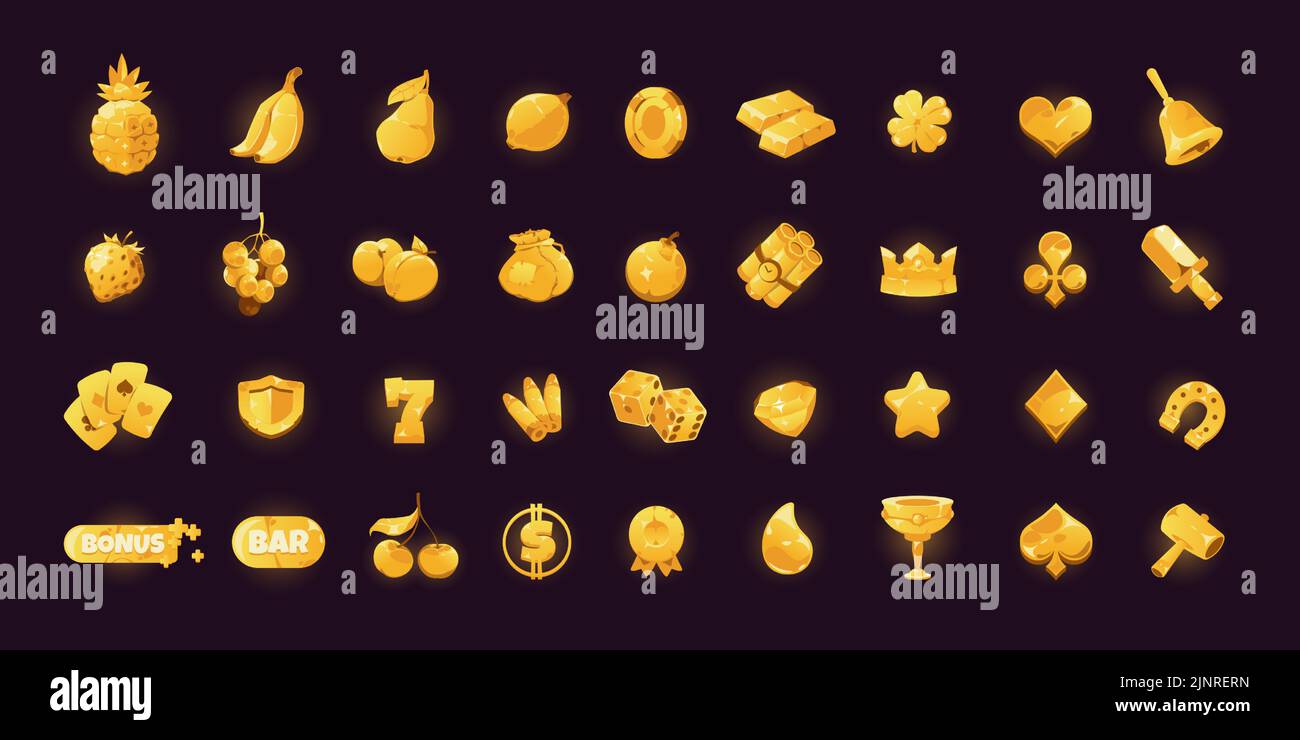 Game icons with heart, lightning, key, crown, gold cup and star