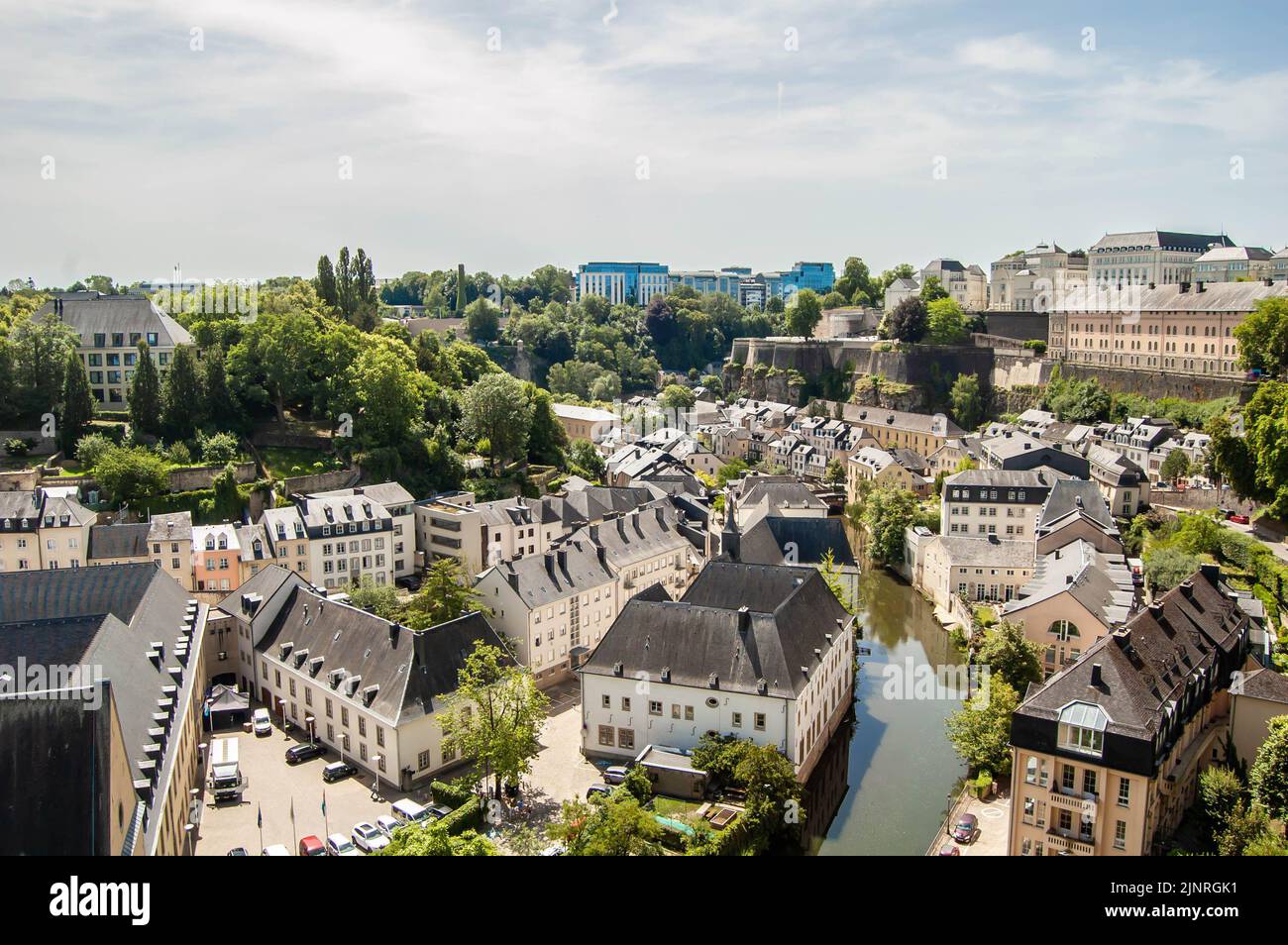 LUXEMBOURG - 17 June 2022: View of Luxembourg city from Chemin de la Corniche Stock Photo