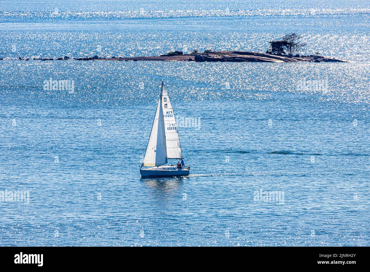 A yacht sailing in the Gulf of Finland off Helsinki, Finland Stock Photo