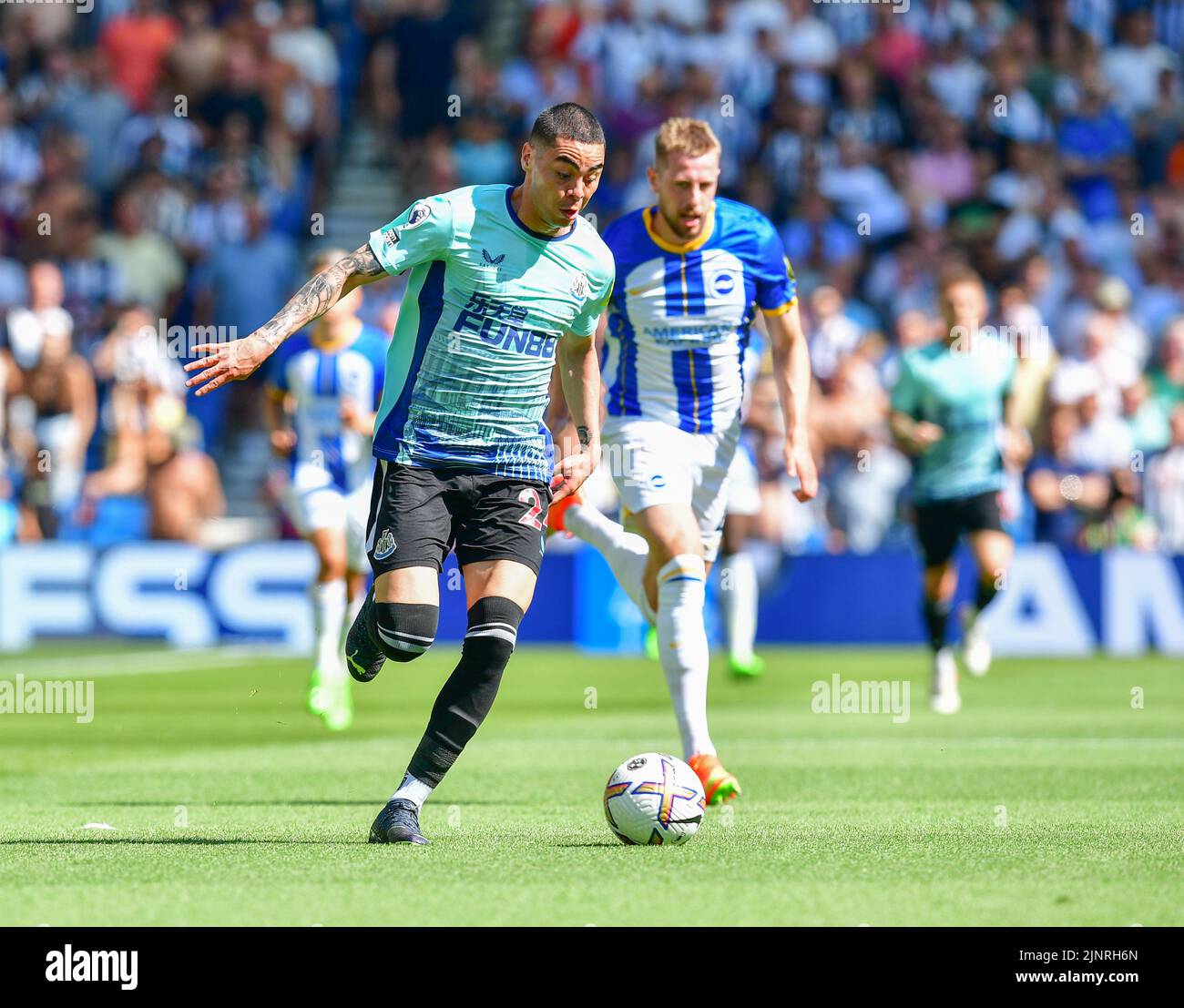 Brighton, UK. 13th Aug, 2022. Miguel Almiron of Newcastle United during the Premier League match between Brighton & Hove Albion and Newcastle United at The Amex on August 13th 2022 in Brighton, England. (Photo by Jeff Mood/phcimages.com) Credit: PHC Images/Alamy Live News Stock Photo