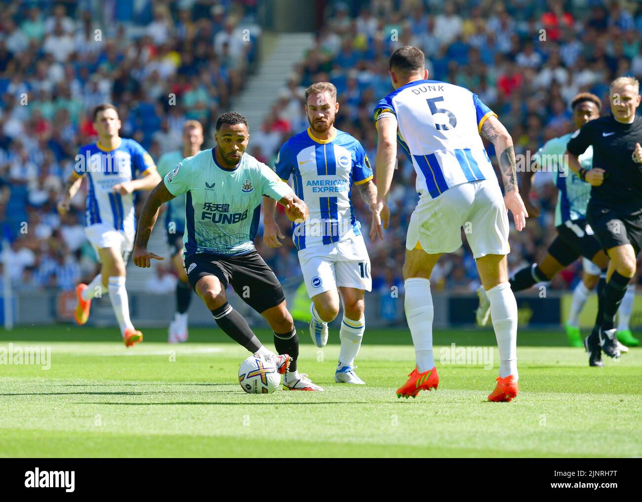 Brighton, UK. 13th Aug, 2022. Callum Wilson of Newcastle United makes a run on goal during the Premier League match between Brighton & Hove Albion and Newcastle United at The Amex on August 13th 2022 in Brighton, England. (Photo by Jeff Mood/phcimages.com) Credit: PHC Images/Alamy Live News Stock Photo