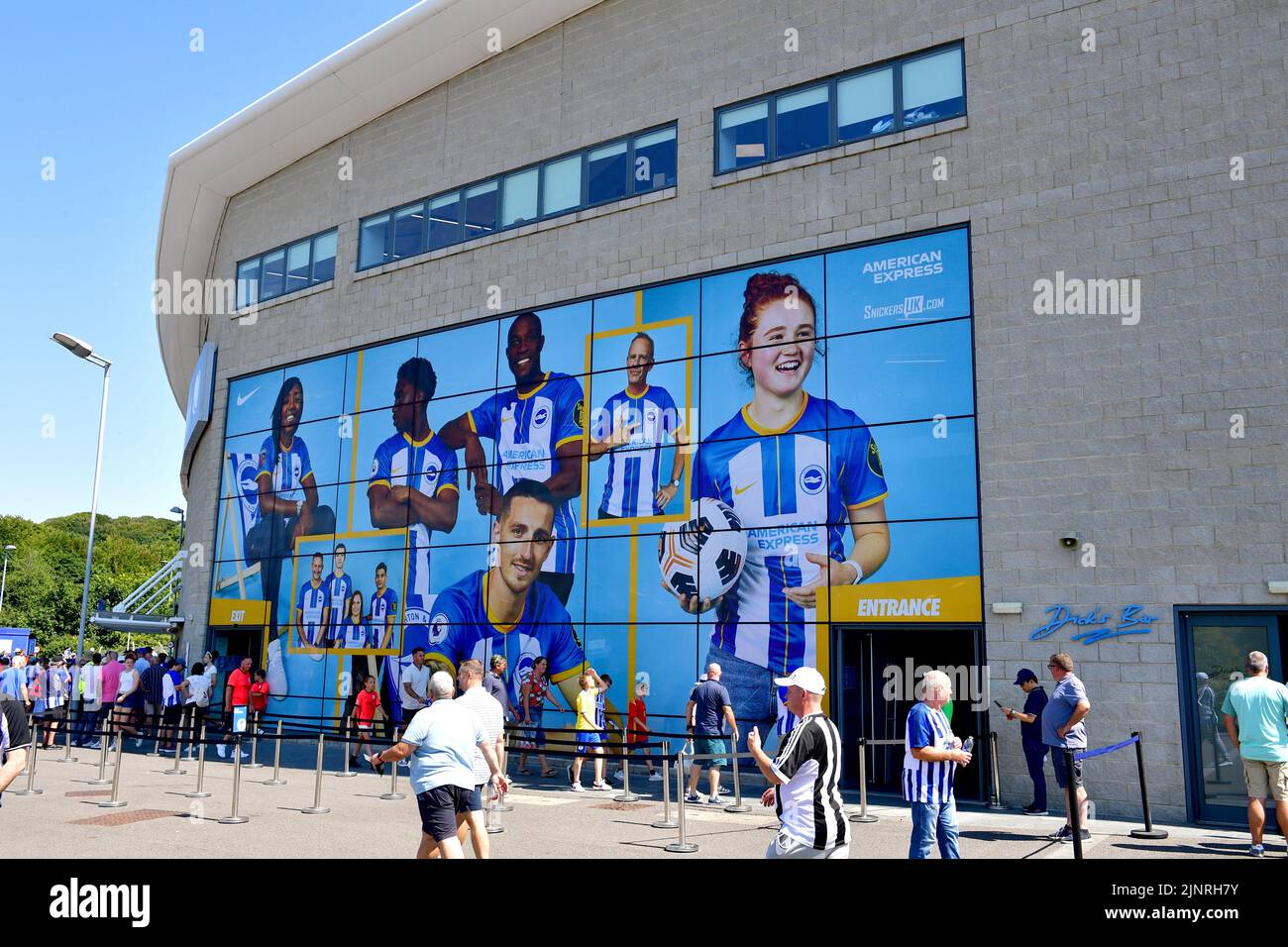 Brighton, UK. 13th Aug, 2022. Fans arriving at The Amex for the Premier League match between Brighton & Hove Albion and Newcastle United at The Amex on August 13th 2022 in Brighton, England. (Photo by Jeff Mood/phcimages.com) Credit: PHC Images/Alamy Live News Stock Photo