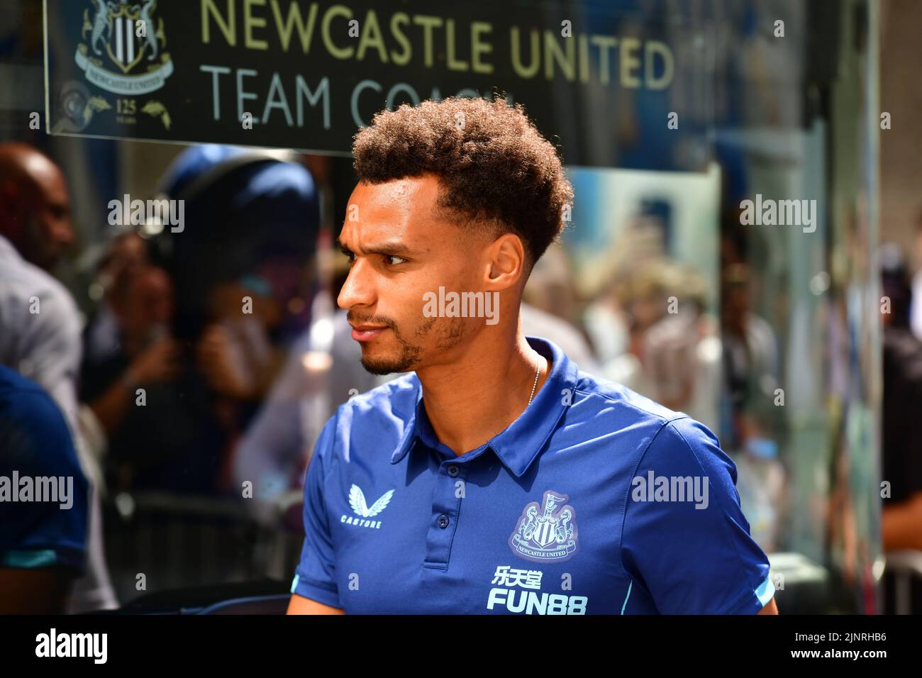 Brighton, UK. 13th Aug, 2022. Jamal Lewis of Newcastle United arrives for the Premier League match between Brighton & Hove Albion and Newcastle United at The Amex on August 13th 2022 in Brighton, England. (Photo by Jeff Mood/phcimages.com) Credit: PHC Images/Alamy Live News Stock Photo