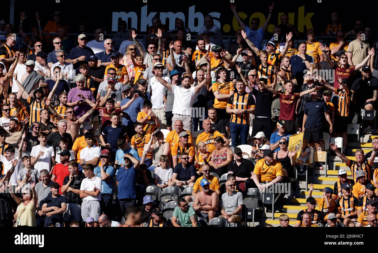 Hull City fans in the stands during the Sky Bet Championship match at the MKM Stadium, Hull. Picture date: Saturday August 13, 2022. Stock Photo