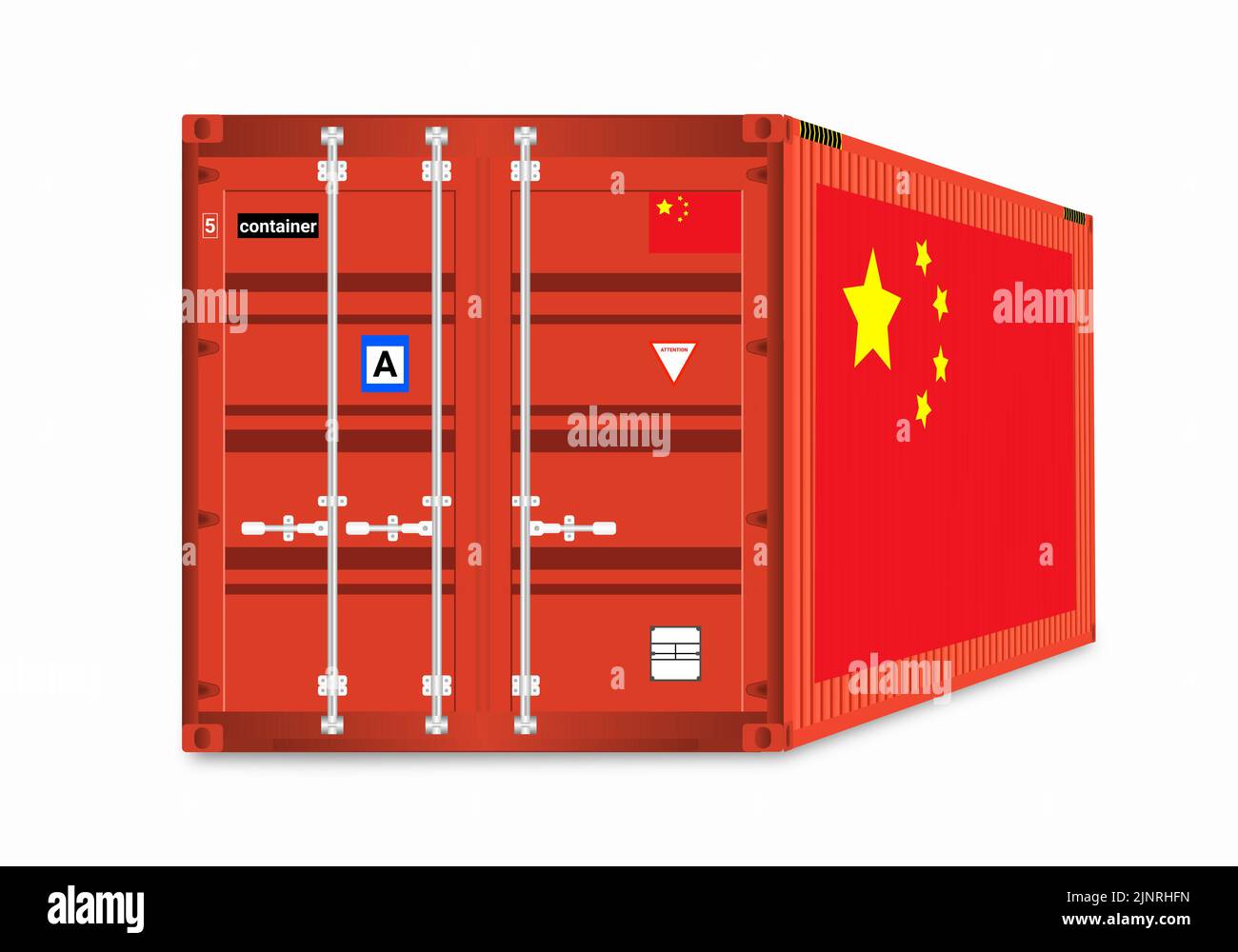 china flag Cargo container isolated on white background. concept for import export business in China. Stock Photo