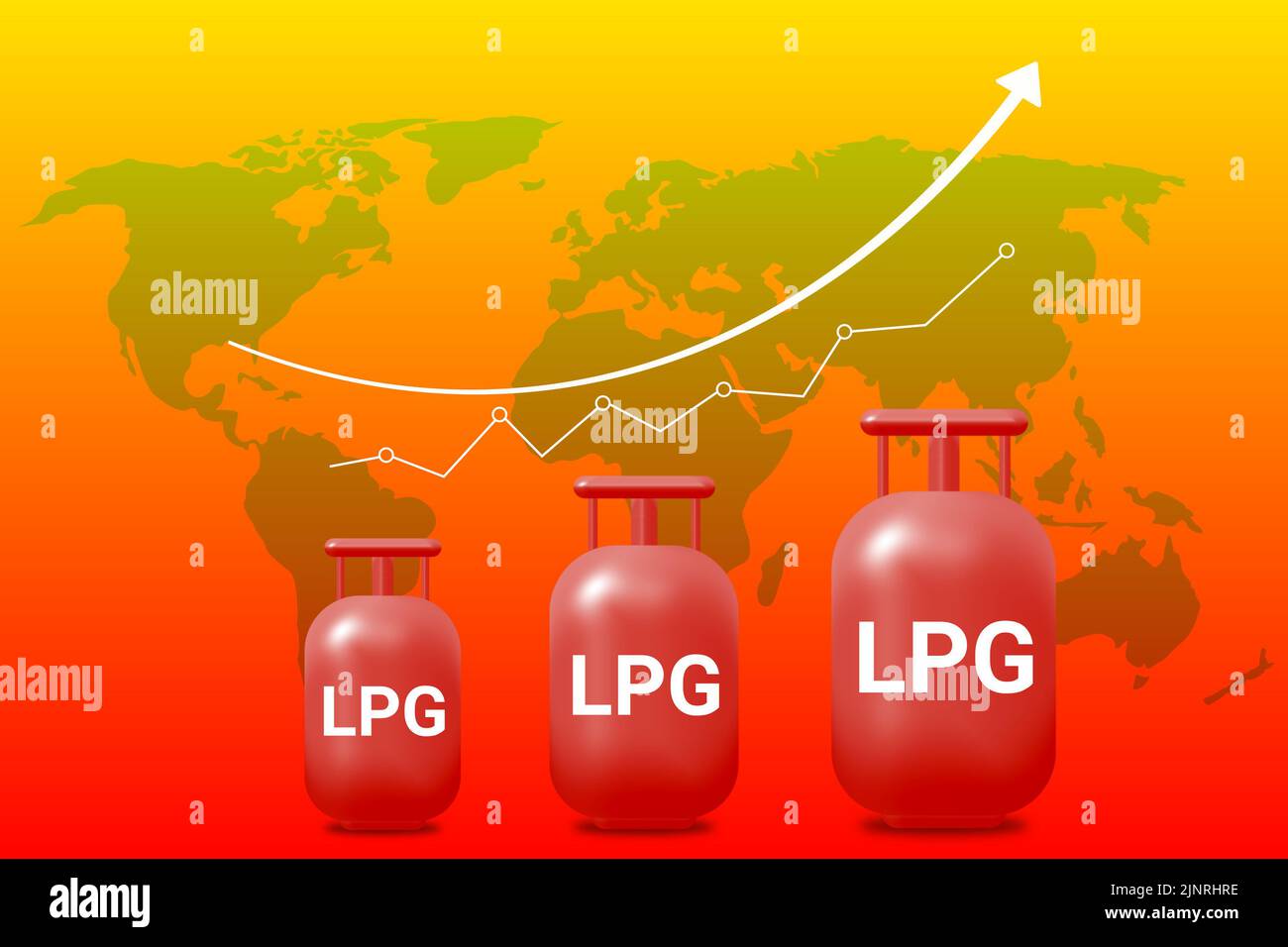 increasing lpg gas price background with up down graph and world map