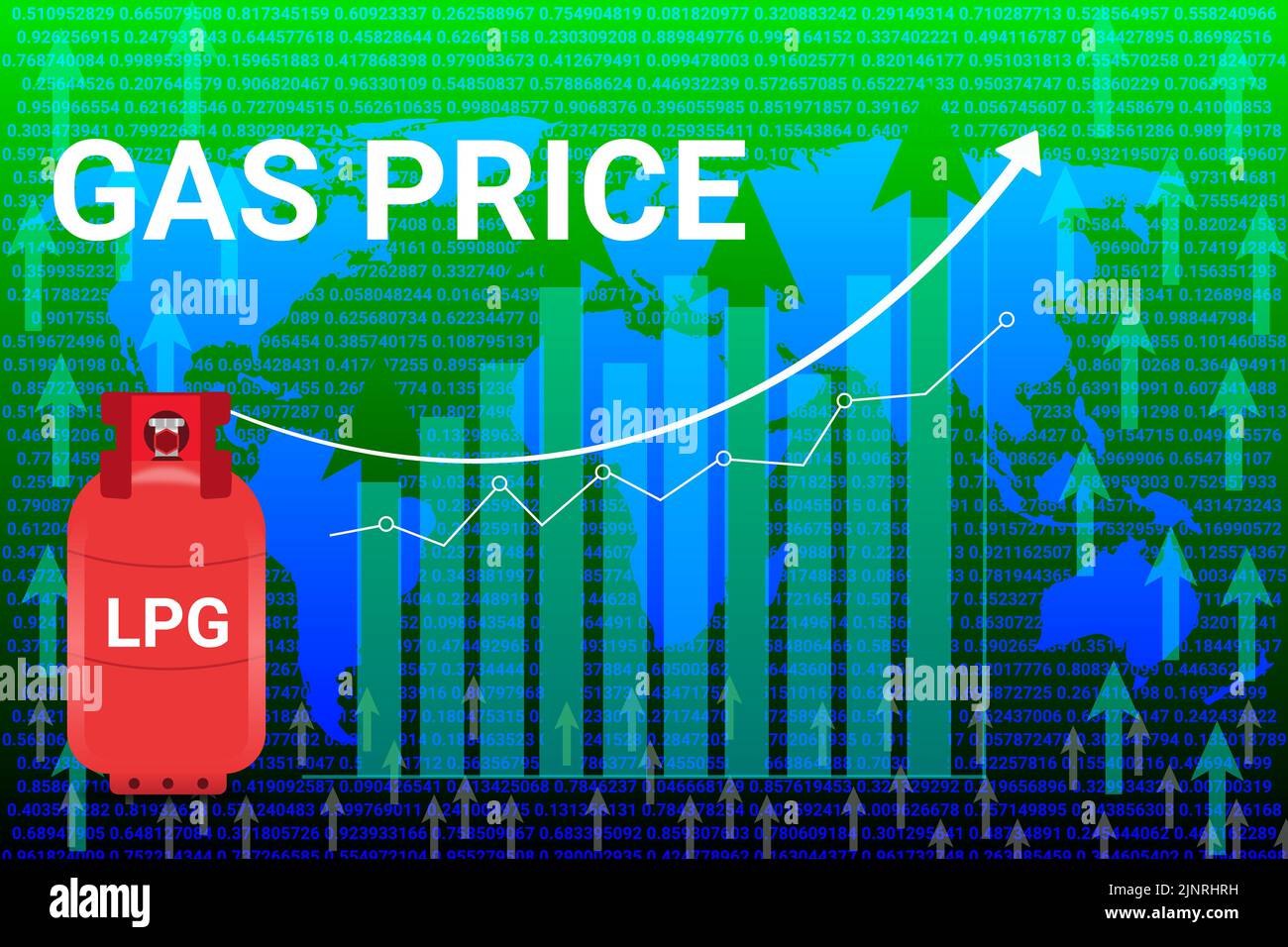 gas price hike background with numbers, graphs and gas cylinder