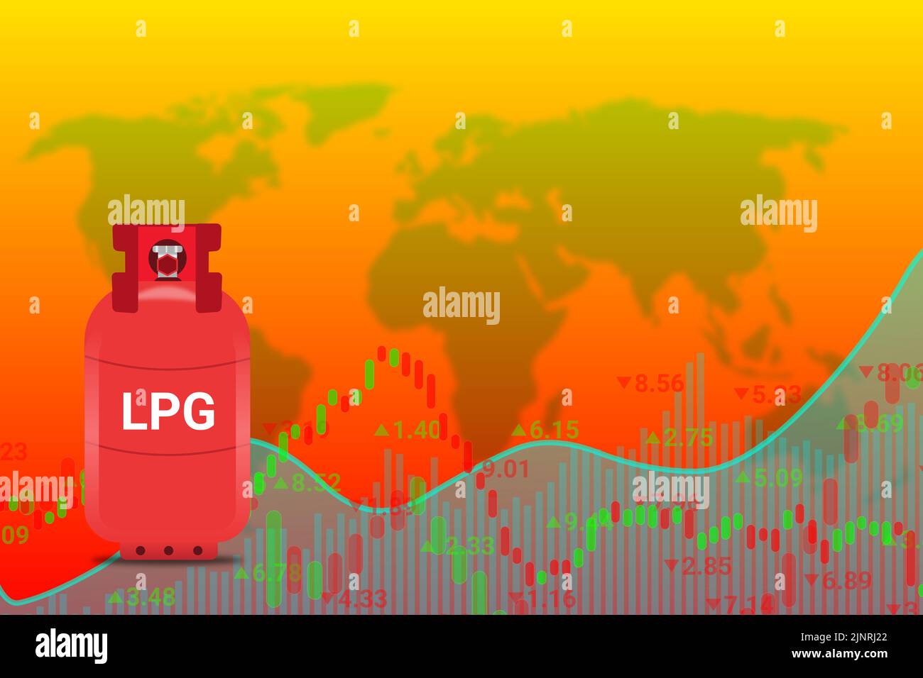 lpg gas price hike in india background with up down graphs and cylinder