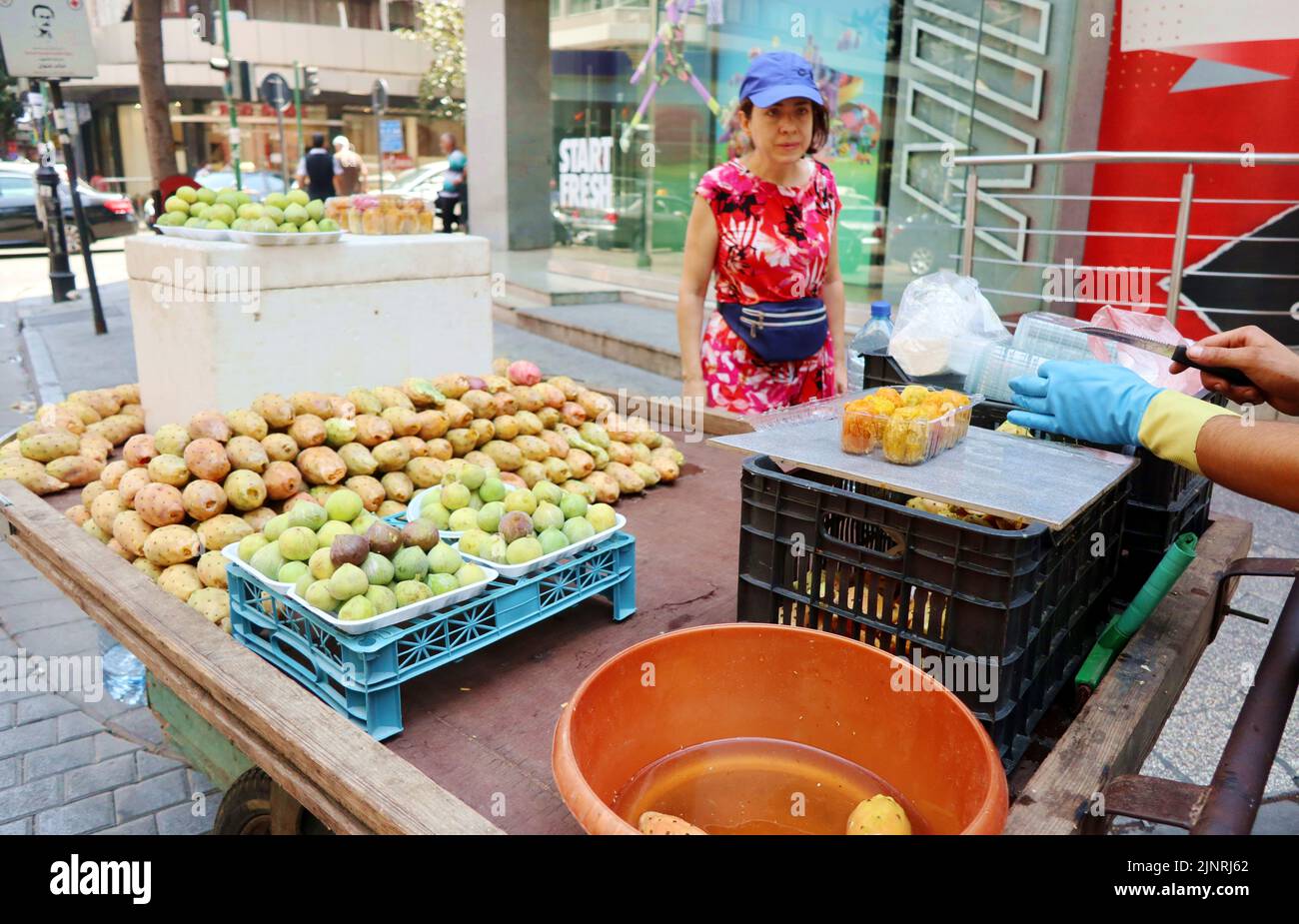 Fruit on sale in a street of Beirut, Lebanon, August 11 2022.  (Photo by Elisa Gestri/Sipa USA). Stock Photo