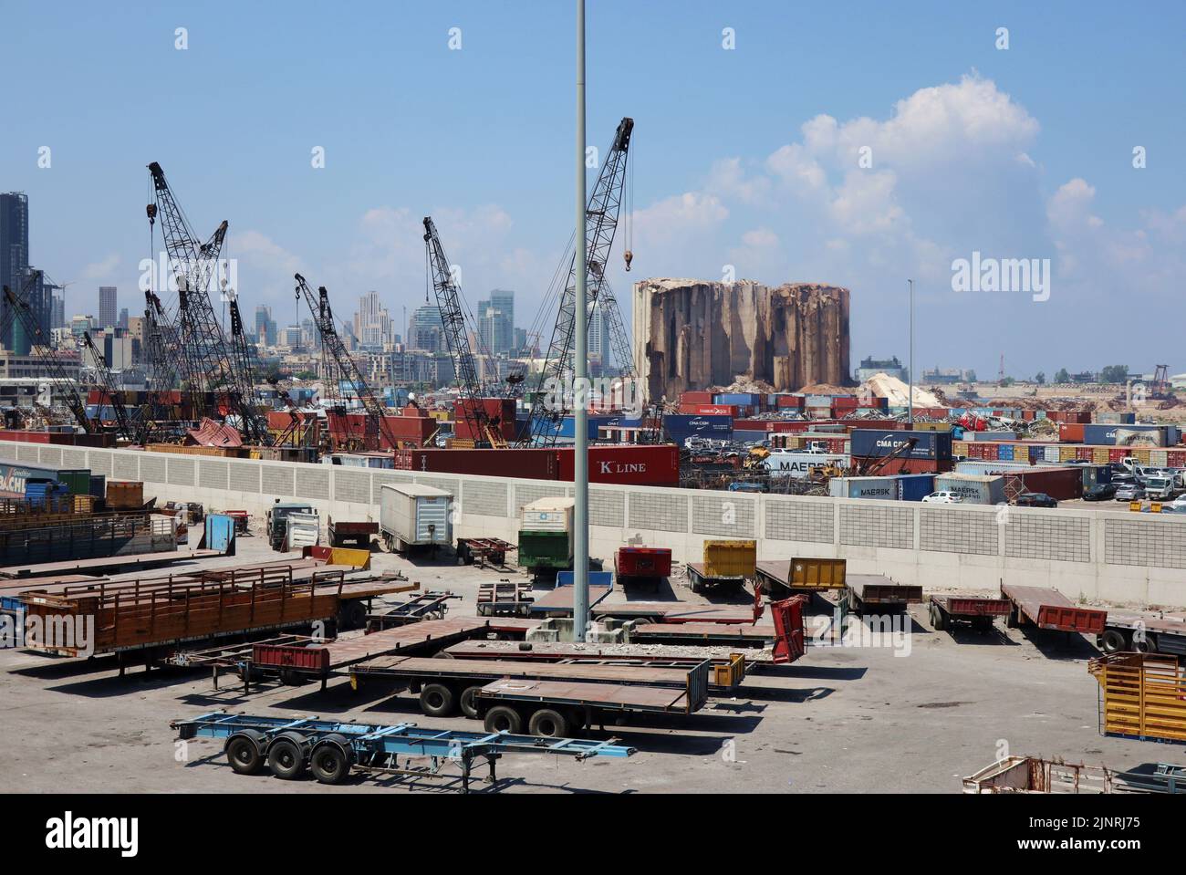 View of the port after the fall of part of ravaged silos, Beirut, Lebanon, August 10 2022.  (Photo by Elisa Gestri/Sipa USA). Stock Photo