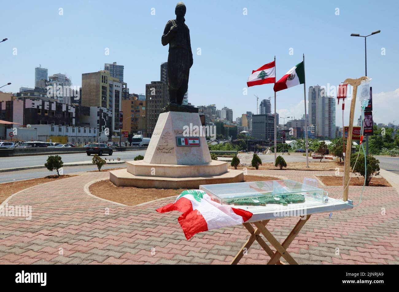 Installation set by activists at the port to mark the second anniversary of explosion, Beirut, Lebanon, August 10 2022.  (Photo by Elisa Gestri/Sipa USA). Stock Photo