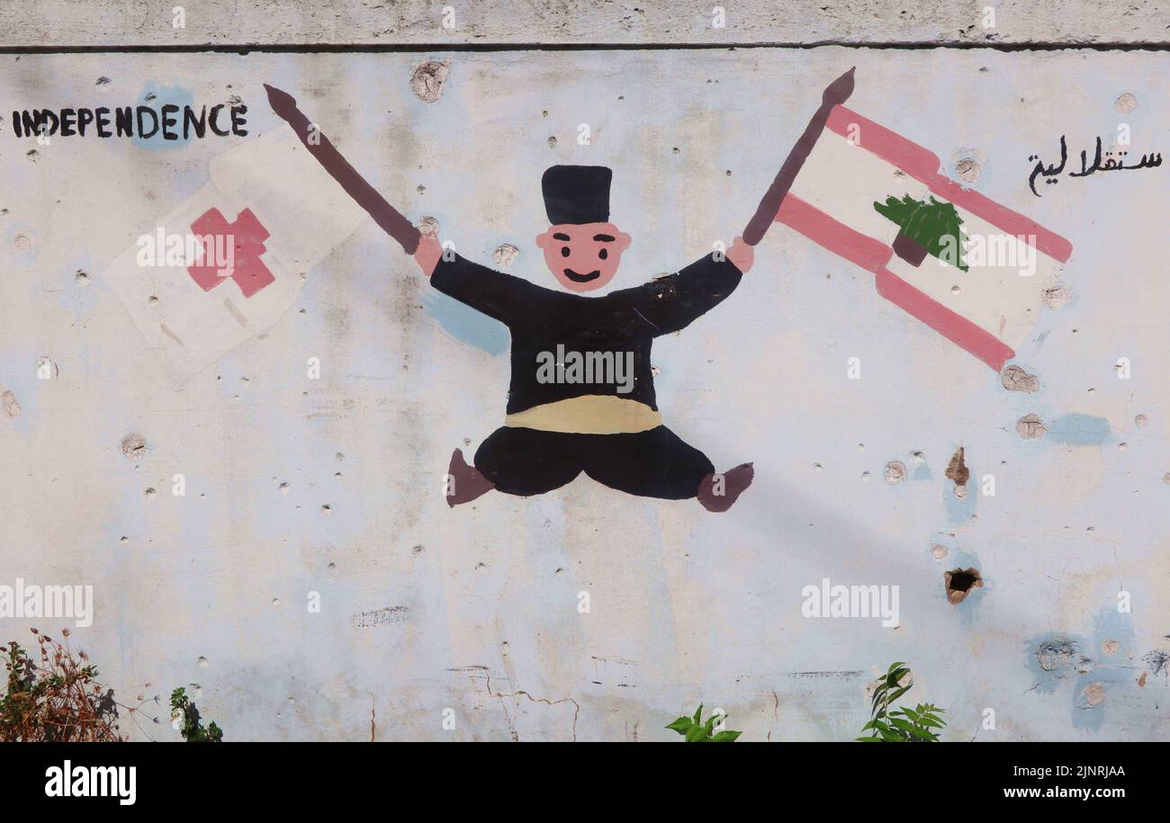 Graffiti seen on a wall of Beirut, Lebanon, August 12 2022.  (Photo by Elisa Gestri/Sipa USA). Stock Photo