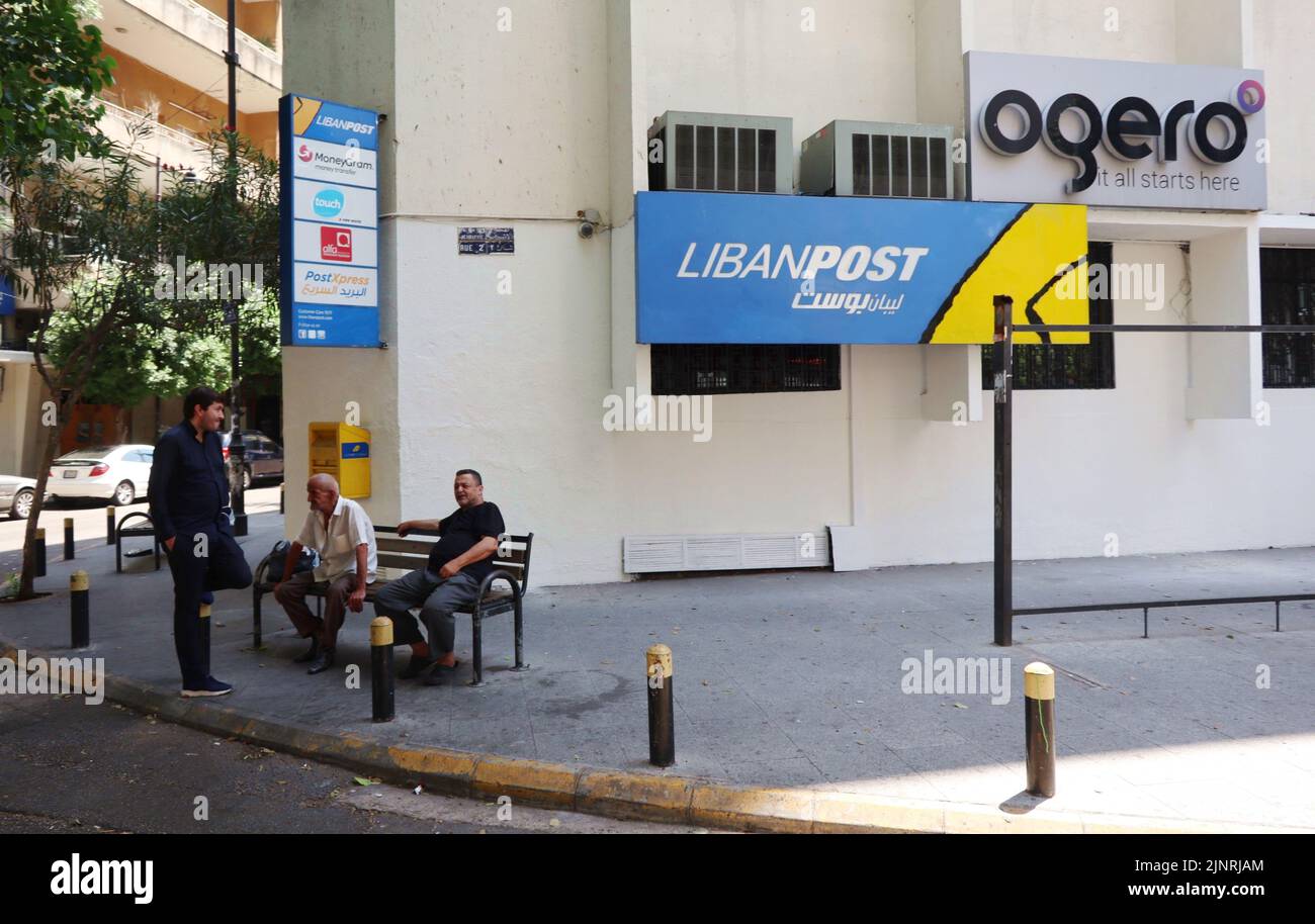 Liban Post's and Ogero's signboards are seen in Beirut, Lebanon, August 9 2022. The two are the main Lebanese telecommunication Companies. (Photo by Elisa Gestri/Sipa USA). Stock Photo