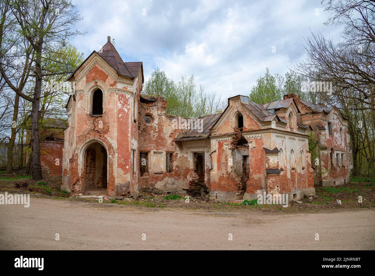The ruined house of the estate manager Count S.A. Stroganov. Volyshovo, Pskov region, Porkhovsky district Stock Photo