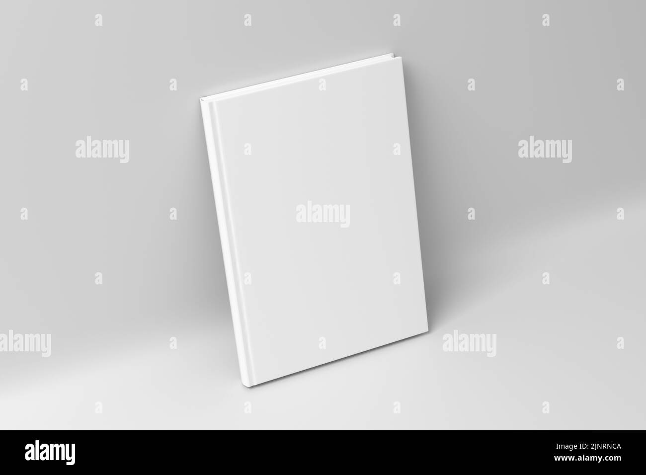 Blank vertical hardcover book cover mockup standing on white background. 3d render Stock Photo