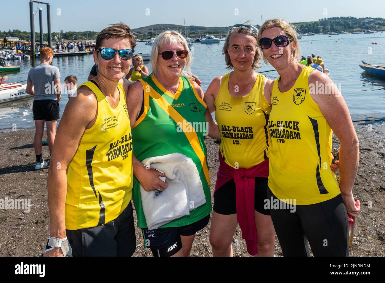 Schull, West Cork, Ireland. 13th Aug, 2022. The 2022 Irish Coastal Rowing Championships is taking place this weekend in Schull, West Cork. A total of 290 crews from different clubs are taking part in the event which finishes Sunday evening. Ring Rowing Club Ladies team took part in the racing Credit: AG News/Alamy Live News Stock Photo
