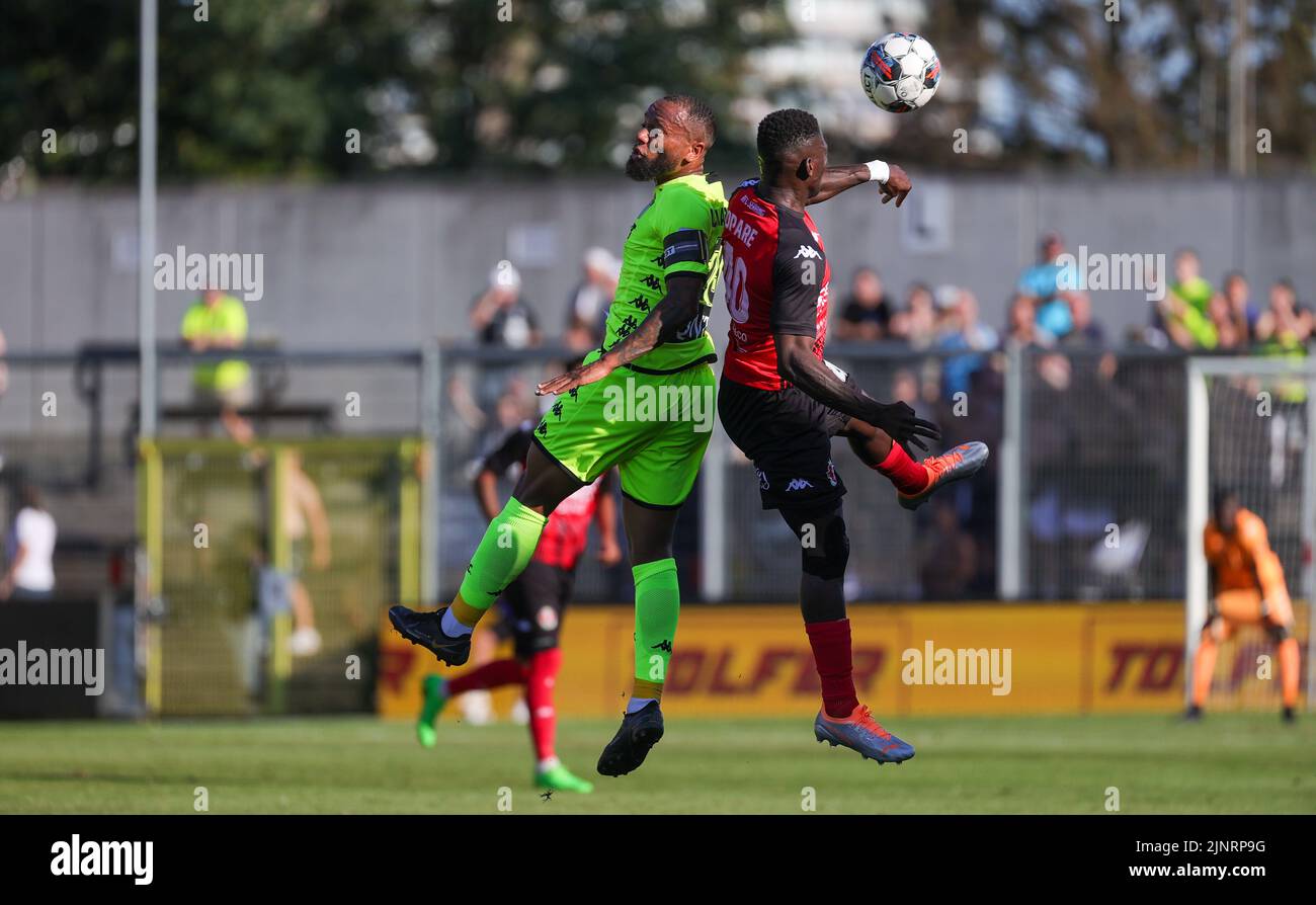Charleroi's Marco Ilaimaharitra and Seraing's Daniel Opare fight for the ball during a soccer match between RFC Seraing and Sporting Charleroi, Saturday 13 August 2022 in Seraing, on day 4 of the 2022-2023 'Jupiler Pro League' first division of the Belgian championship. BELGA PHOTO VIRGINIE LEFOUR Stock Photo