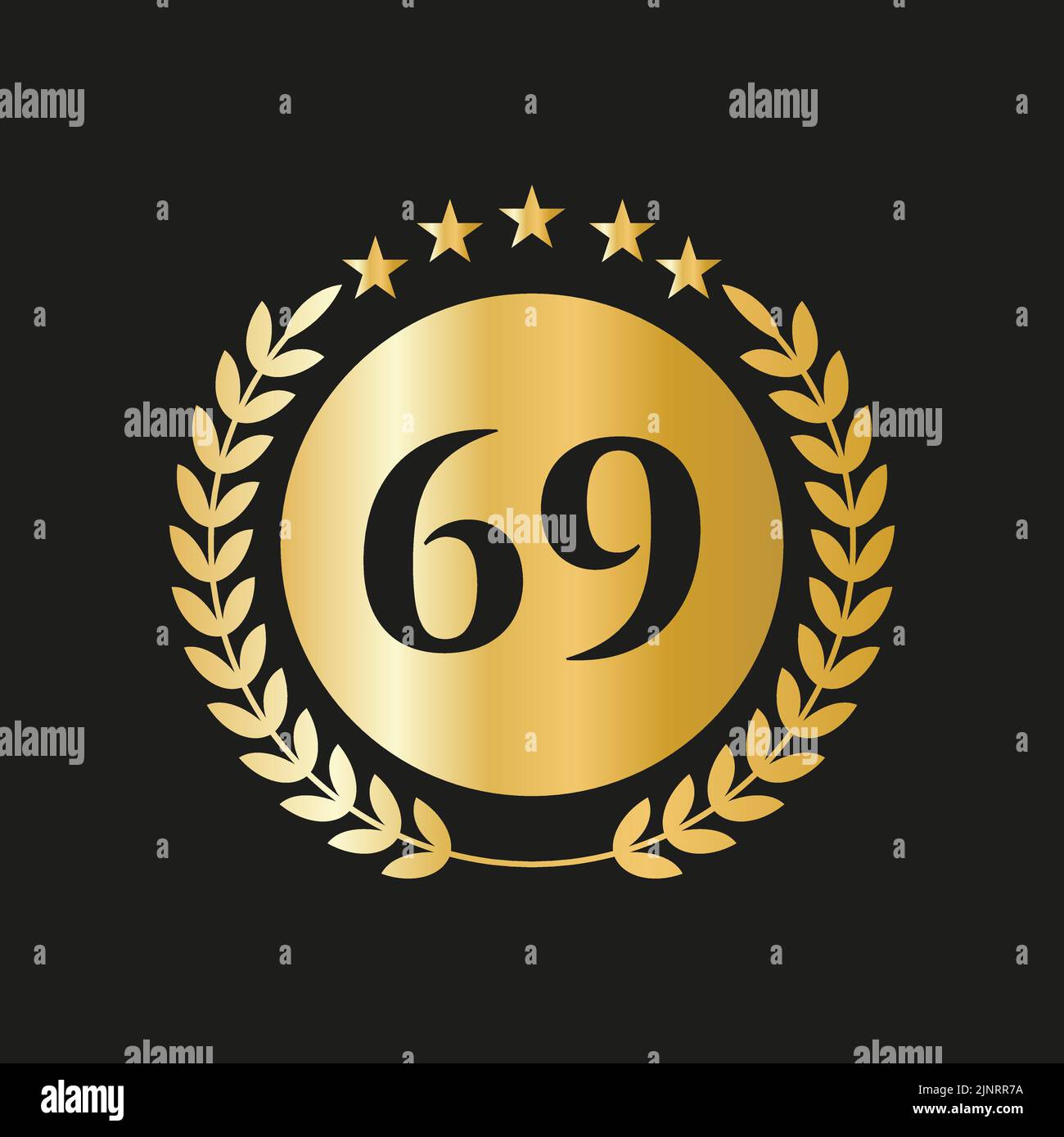 69 Years Anniversary Celebration Icon Vector Logo Design Template With Golden Concept Stock