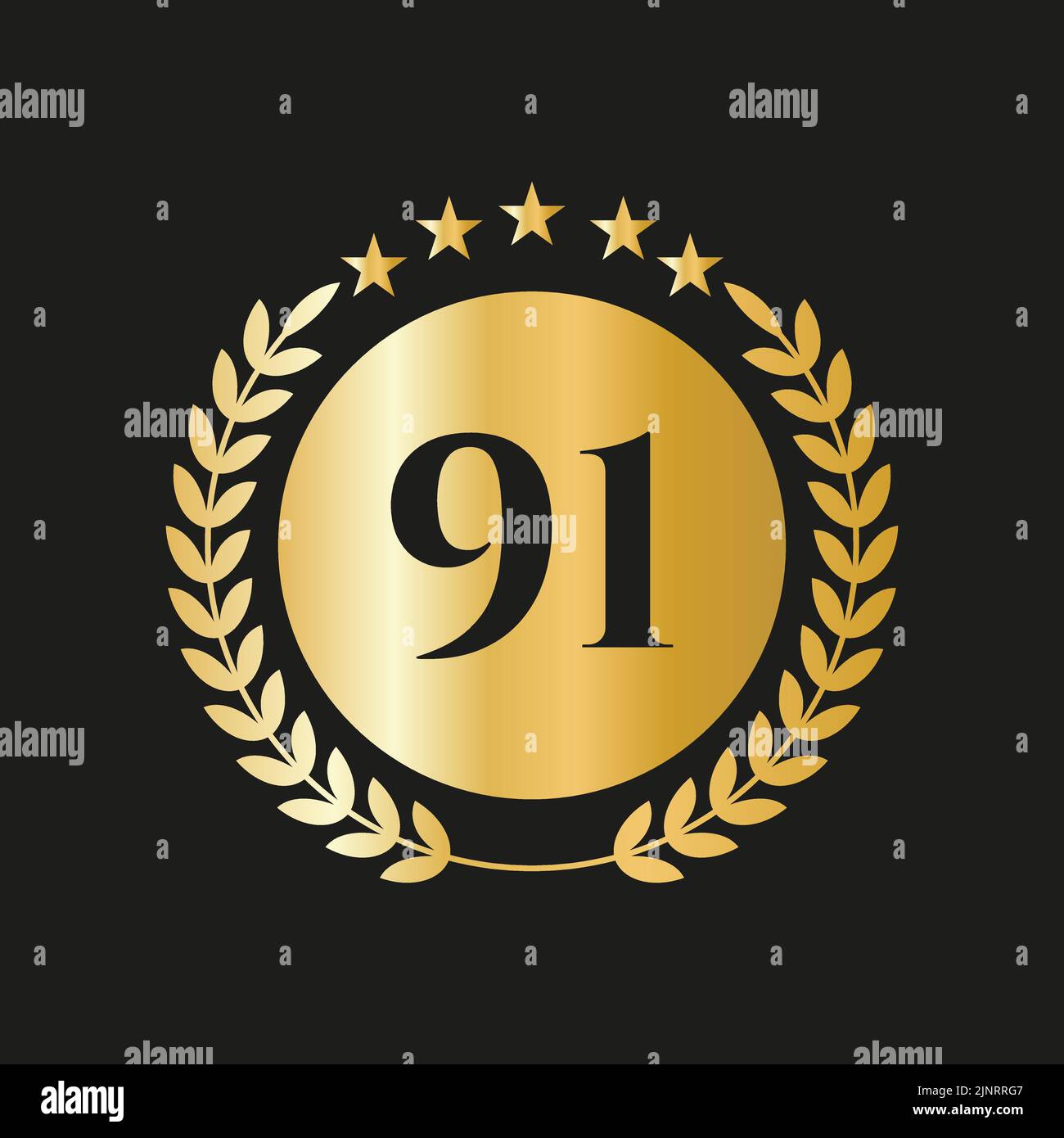 91 Years Anniversary Celebration Icon Vector Logo Design Template With Golden Concept Stock Vector