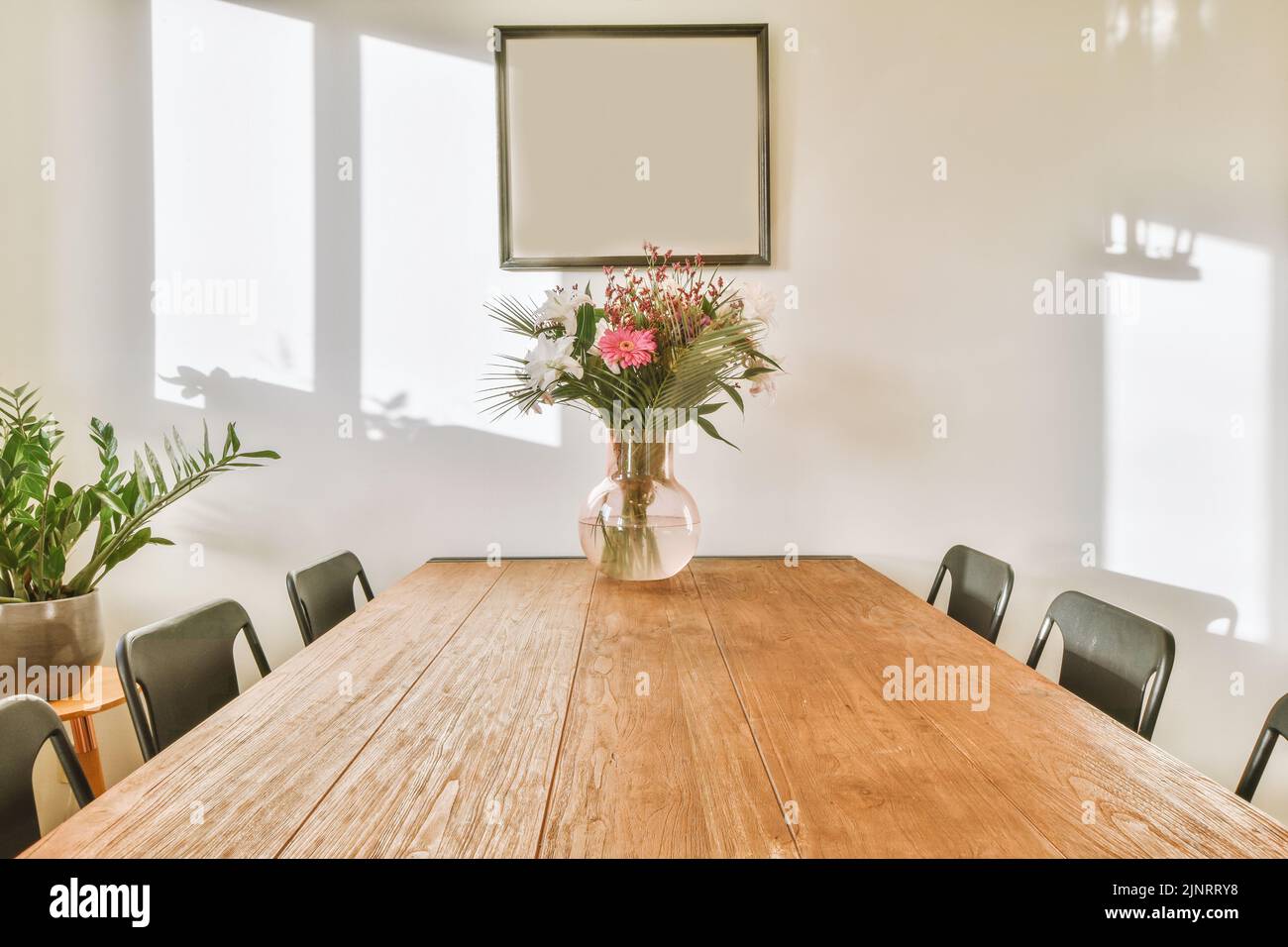 Comfortable sofa with cushions placed against light wall with TV and decorations in modern