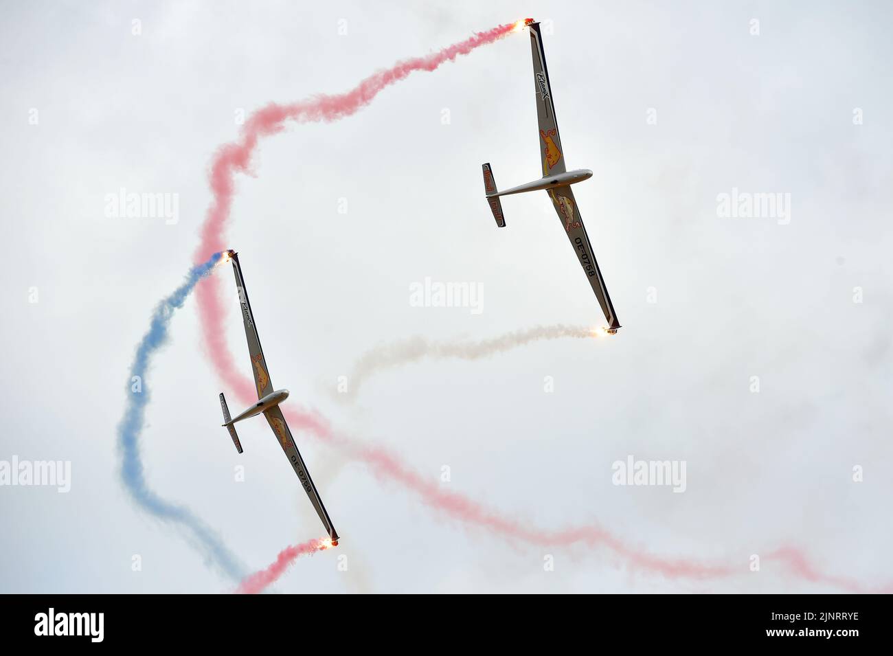 Cheb, Czech Republic. 13th Aug, 2022. Aviation day in Cheb airfield, West Bohemia, Czech Republic, August 13, 2022. Pictured Blanix-Team, plane L-13 Blanik. Credit: Slavomir Kubes/CTK Photo/Alamy Live News Stock Photo