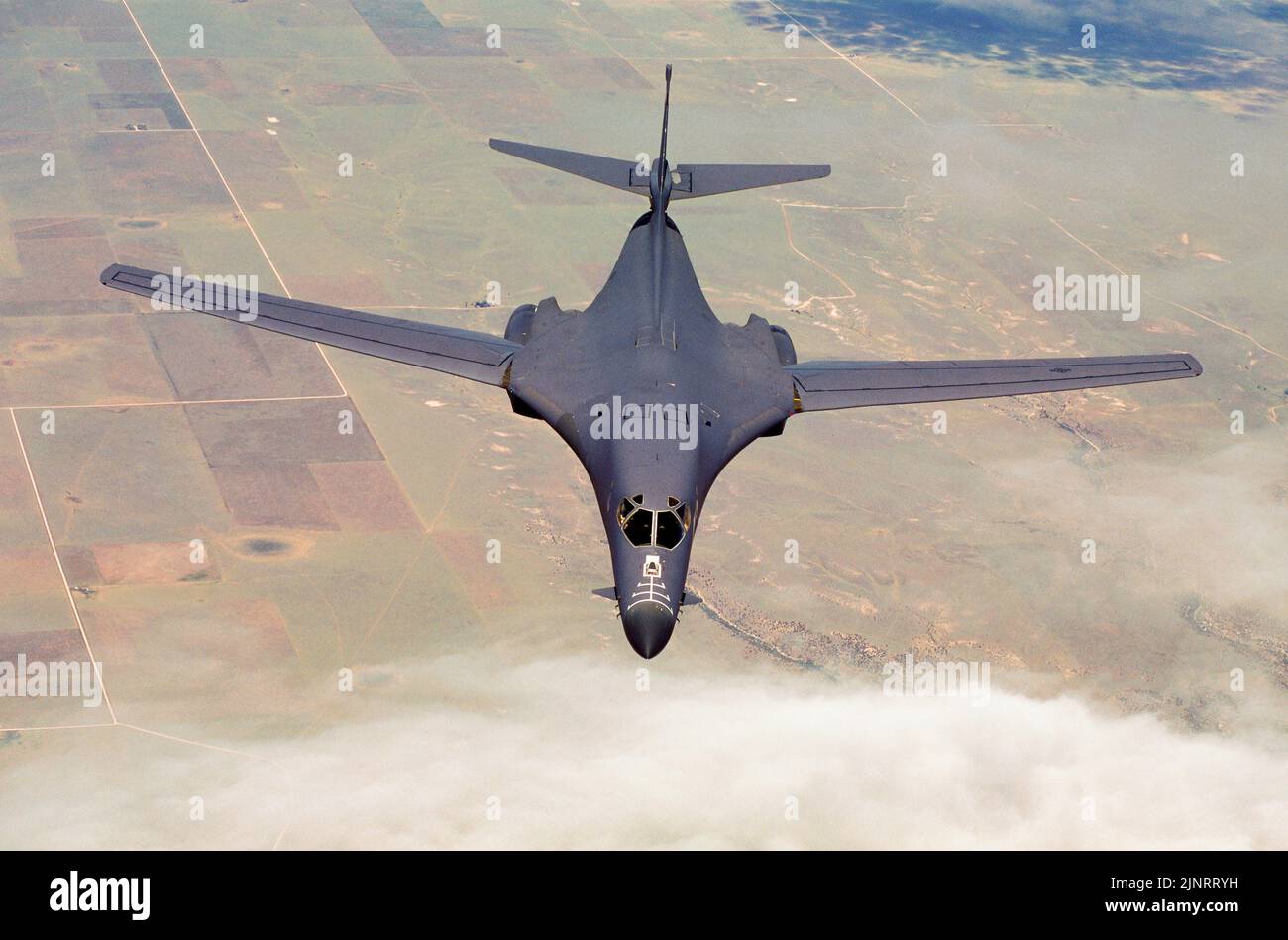 US Air Force B-1 bomber on a training mission over the midwestern United States. Stock Photo