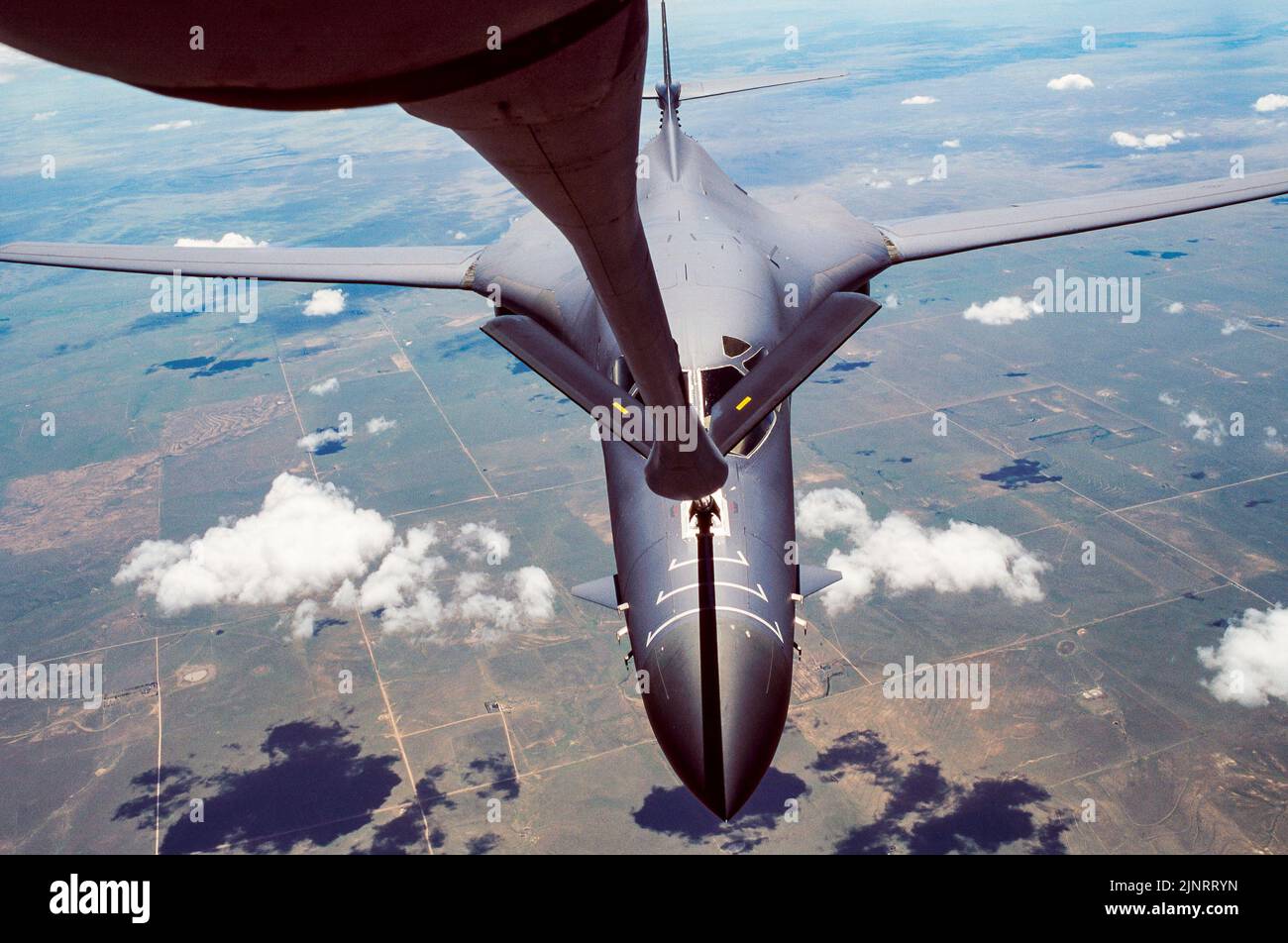 US Air Force B-1 bomber on a training mission over the midwestern United States. Stock Photo
