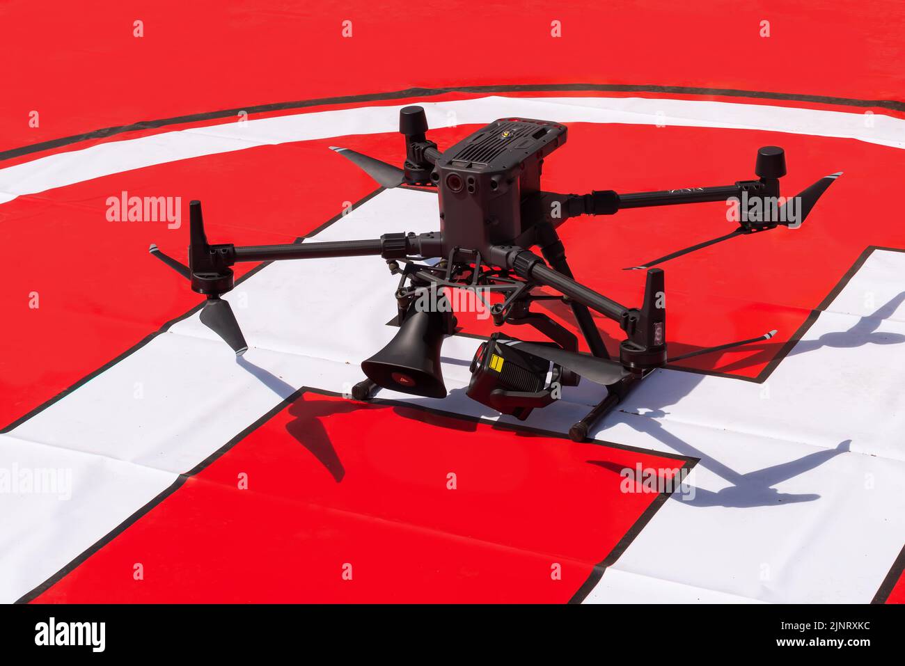 Drone on a landing field Stock Photo
