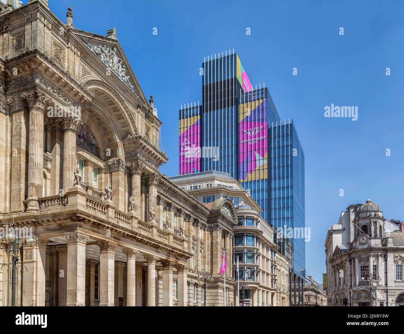 The classical architecture of Birmingham City Council house juxtaposed