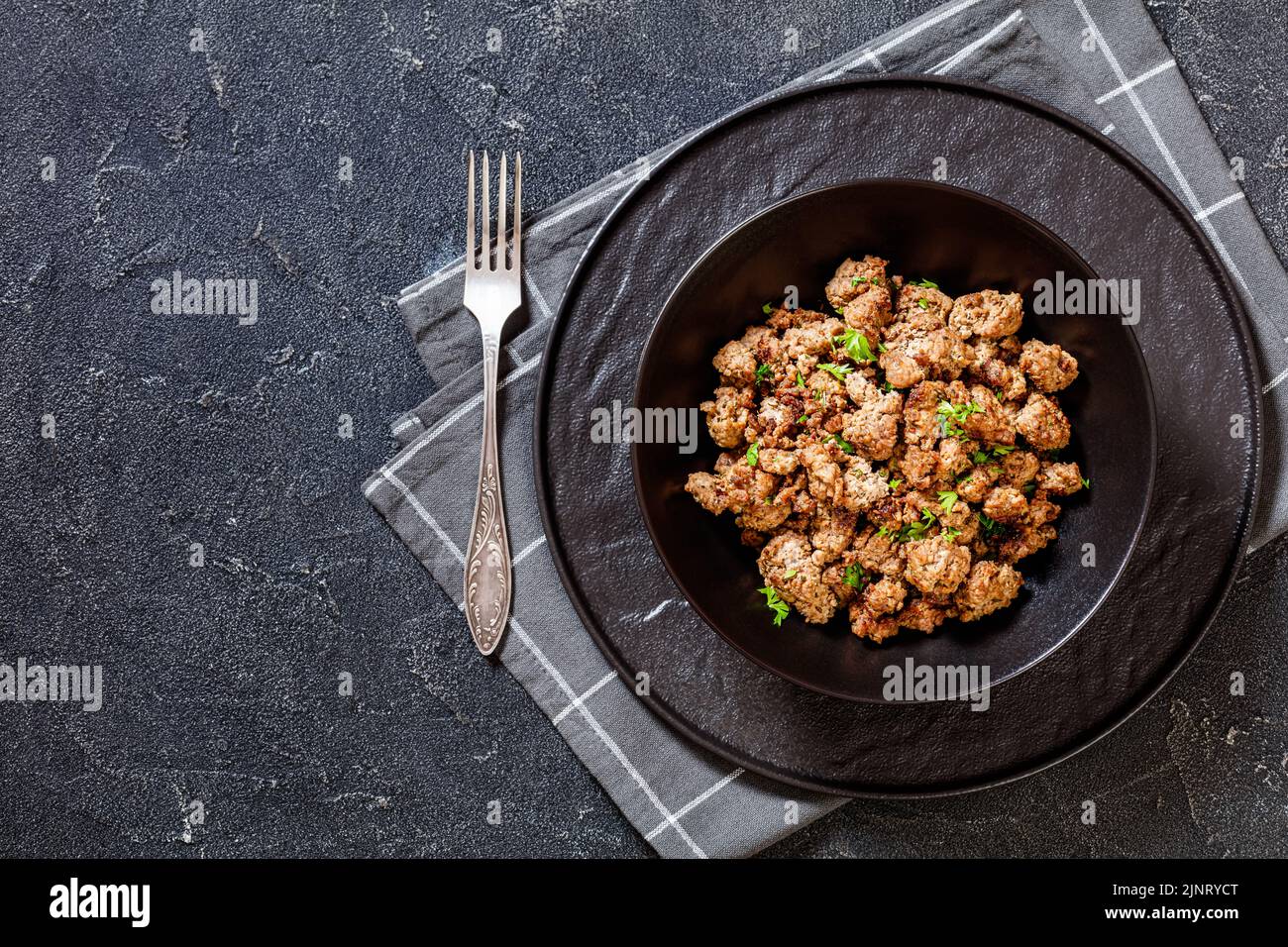 fried Italian sausage of freshly ground pork meat and spices in black