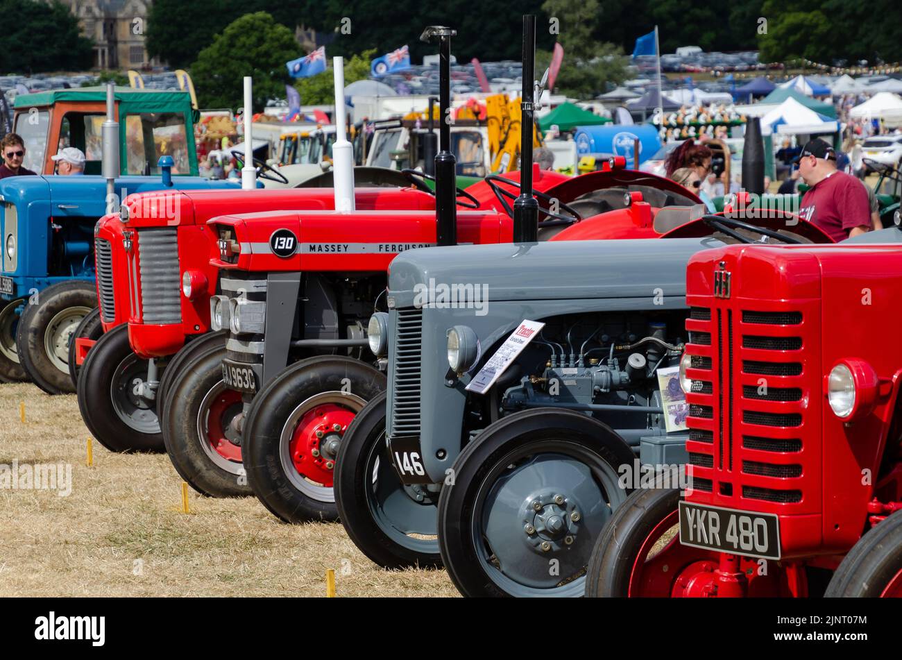 Line of old tractors a t a show Stock Photo