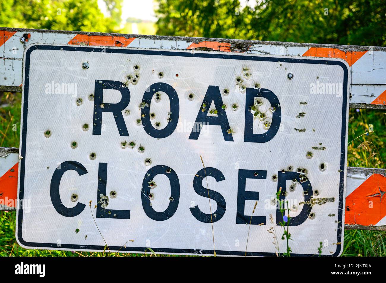 Buckshot road closed sign in front of a washed out bridge Stock Photo ...