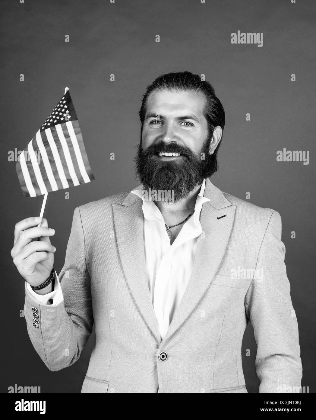 Patriotism Concept Brutal Handsome Man With Moustache Work And Travel 