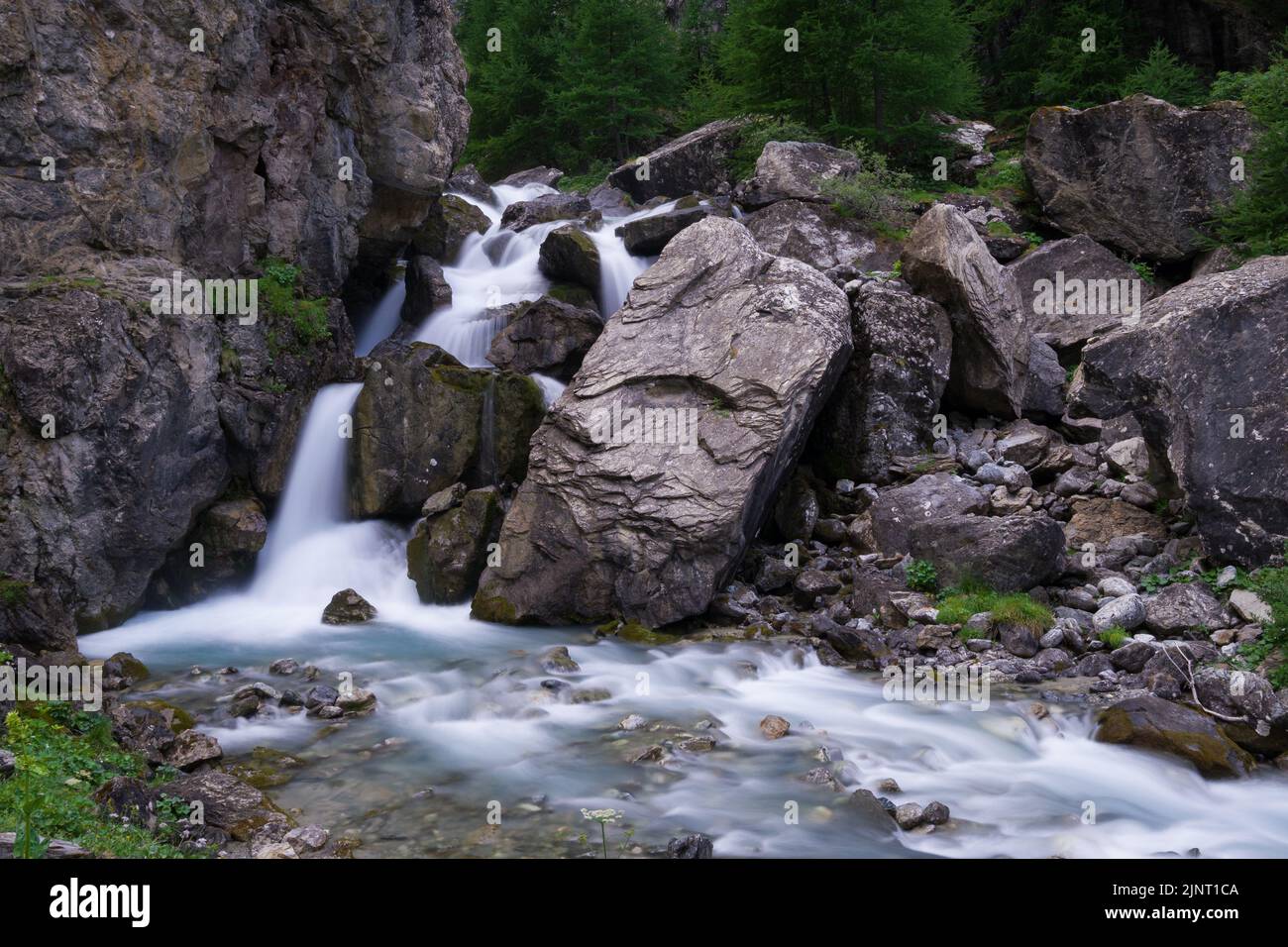 Waterfall in the Romanche river. National Park des Écrins in the French Alpes. Stock Photo