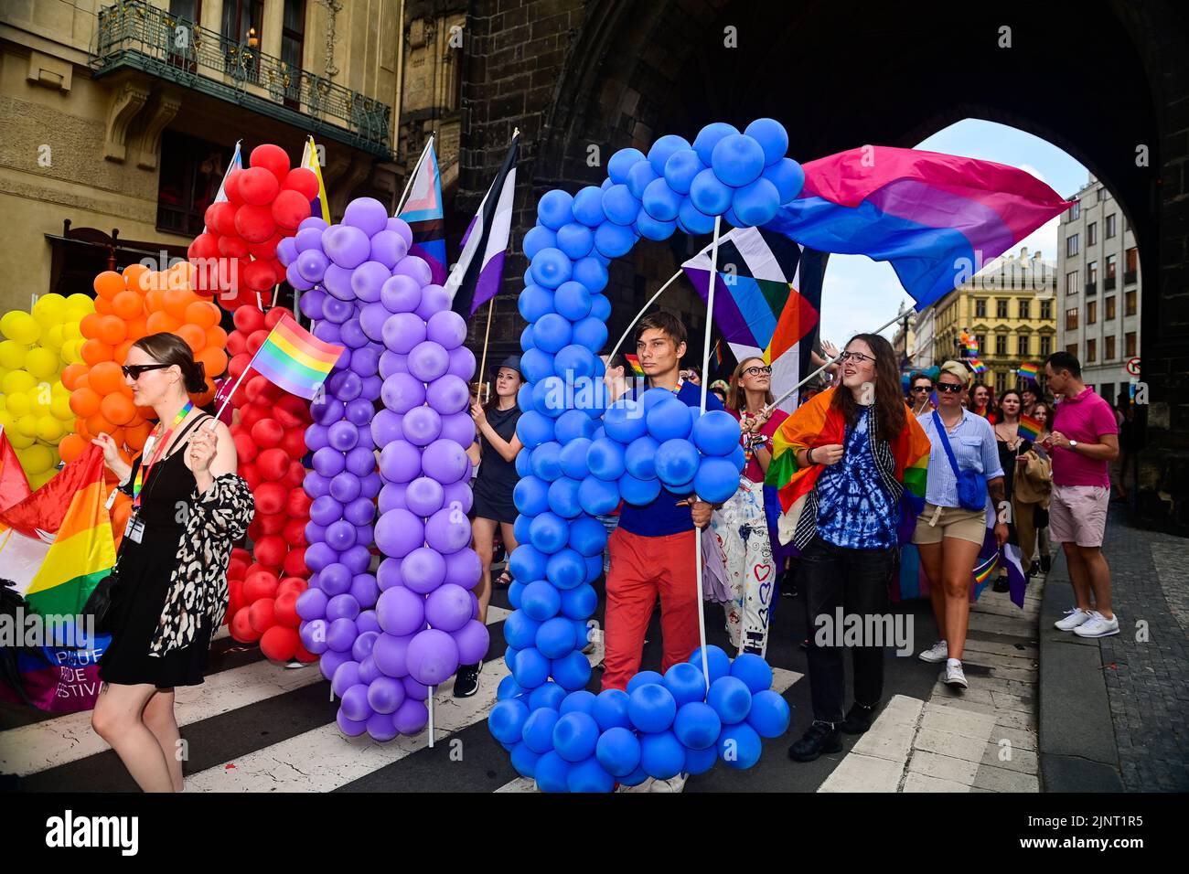 Wenceslas Square, Prague. 13th Aug, 2022. Rainbow march staged witing Prague Pride festival of LGBT  community in Wenceslas Square, Prague, Czech Republic, August 13, 2022. Credit: Roman Vondrous/CTK Photo/Alamy Live News Stock Photo