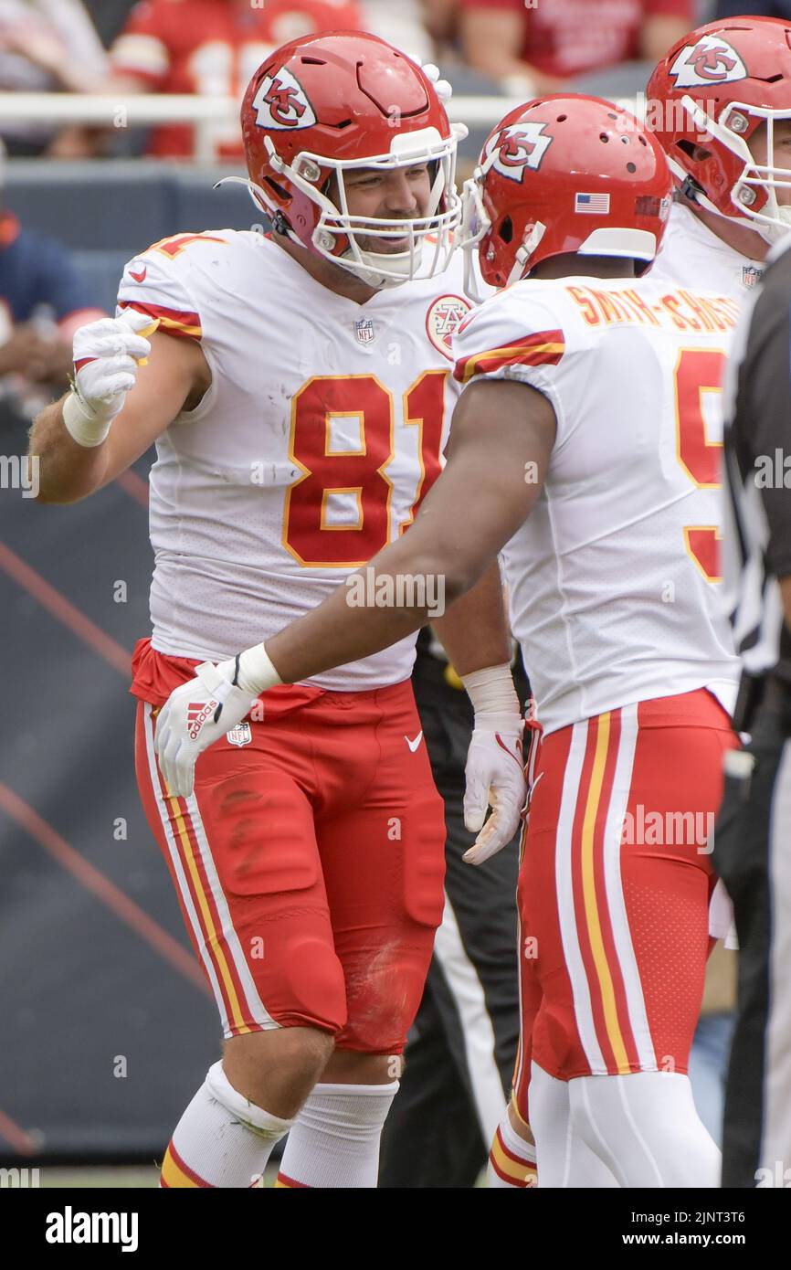 Chicago, United States. 13th Aug, 2022. Kansas City Chiefs Blake Bell (81) celebrates scores during the first half against the Chicago Bears during a preseason game at Soldier Field in Chicago on Saturday, August 13, 2022. Photo by Mark Black/UPI Credit: UPI/Alamy Live News Stock Photo