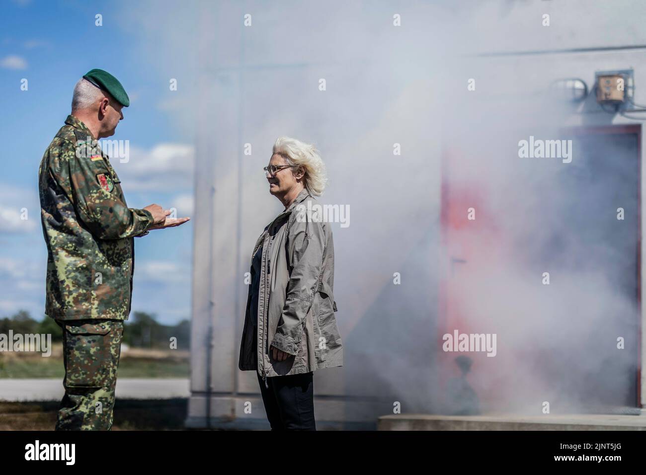 Mali. 11th July, 2022. Christine Lambrecht (SPD), Federal Minister of Defence, taken during a simulation at the Bundeswehr Combat Training Center in Schnoeggersburg, July 11, 2022. Soldiers from the Jaeger battalion are preparing for deployment in Mali. Credit: dpa/Alamy Live News Stock Photo