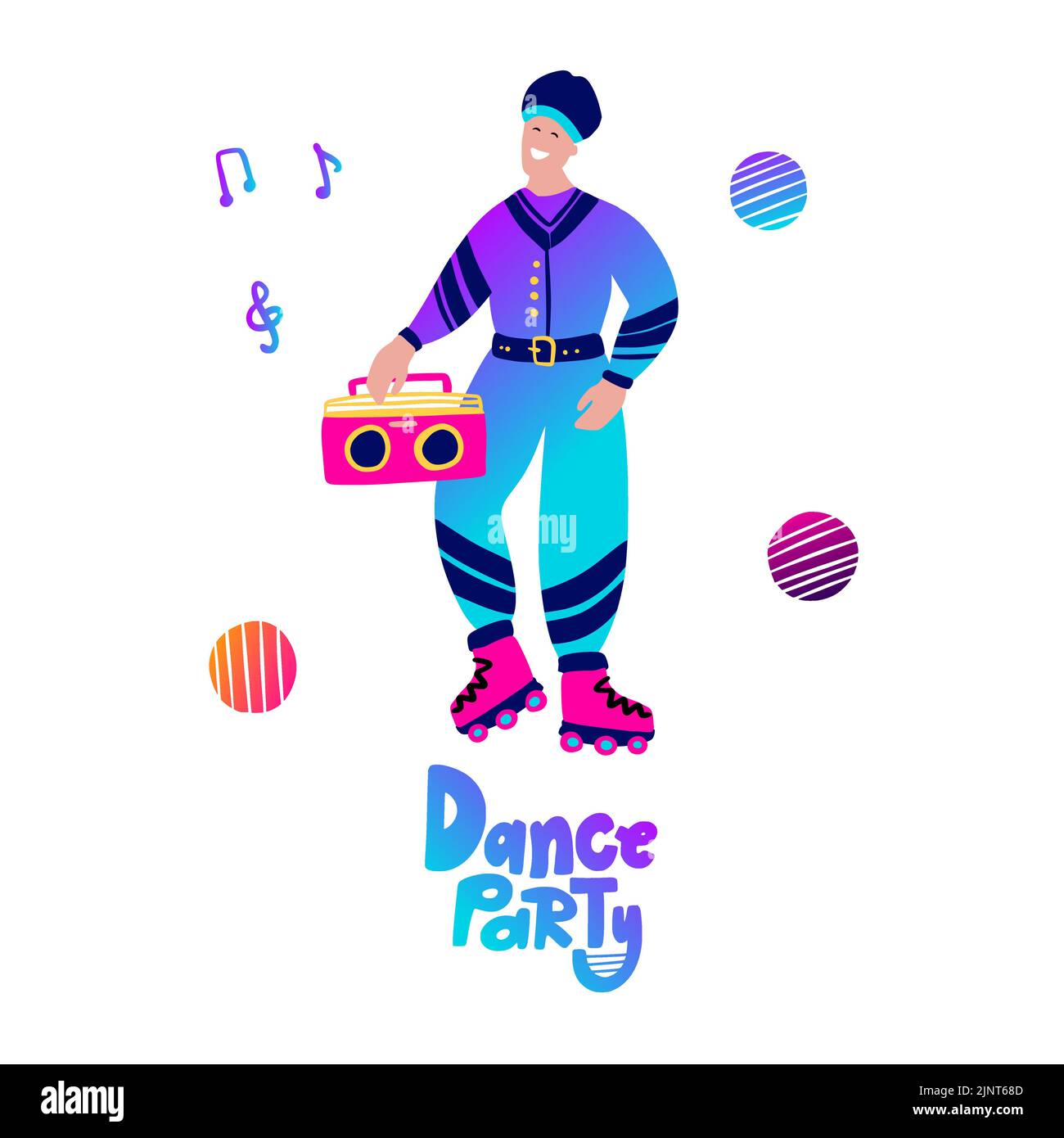 Disco party 70s 80s. Man boombox dance retro night party poster. Retro Music Club Fashion Stock Vector