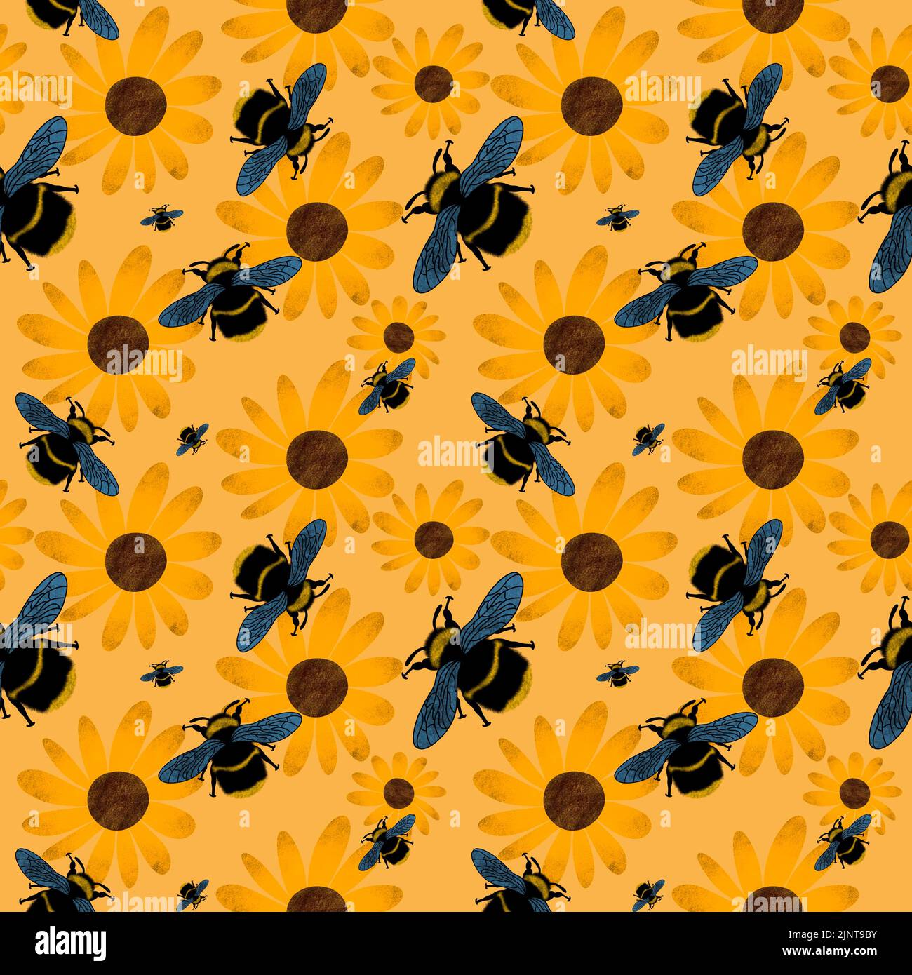 Summer floral seamless bee and yellow flowers pattern for fabrics and ...