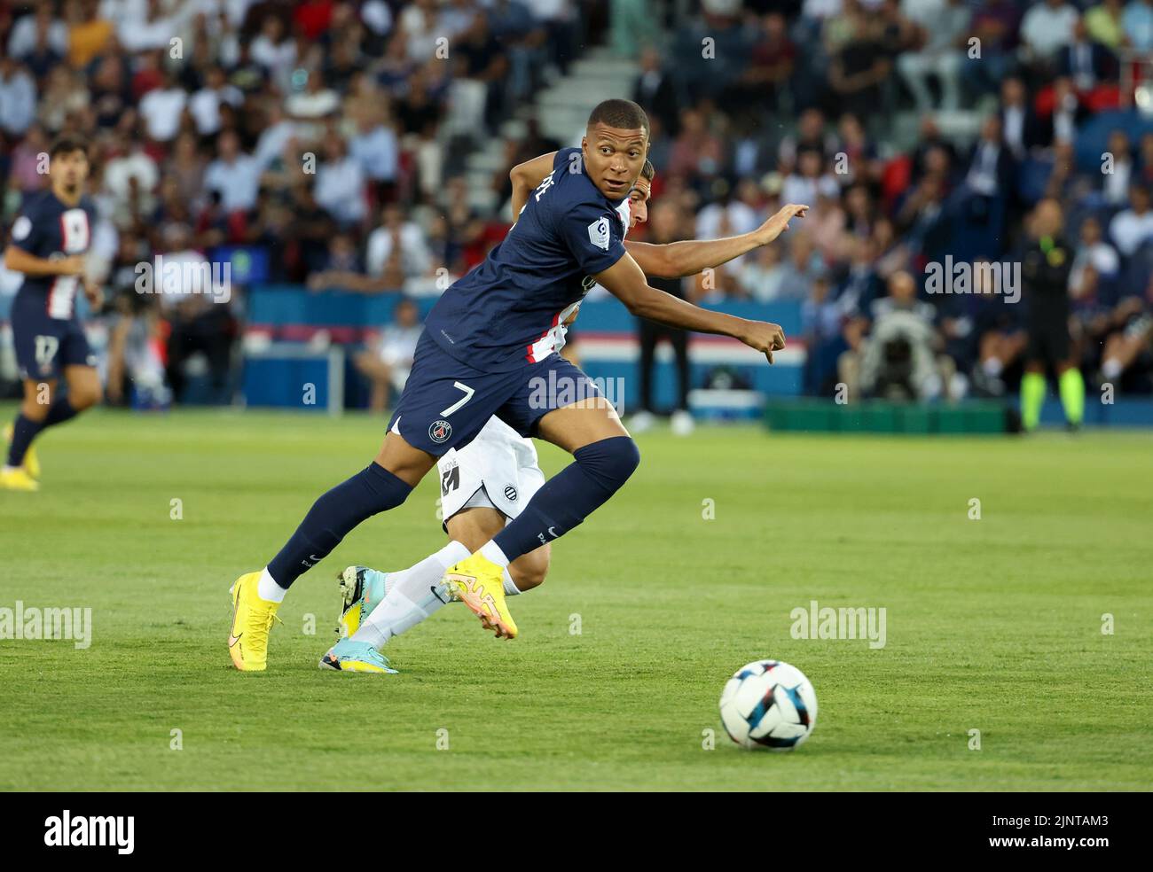 Kylian Mbappe of PSG during the French championship Ligue 1 football match between Paris Saint-Germain (PSG) and Montpellier HSC (MHSC) on August 13, 2022 at Parc des Princes stadium in Paris, France - Photo Jean Catuffe / DPPI Stock Photo
