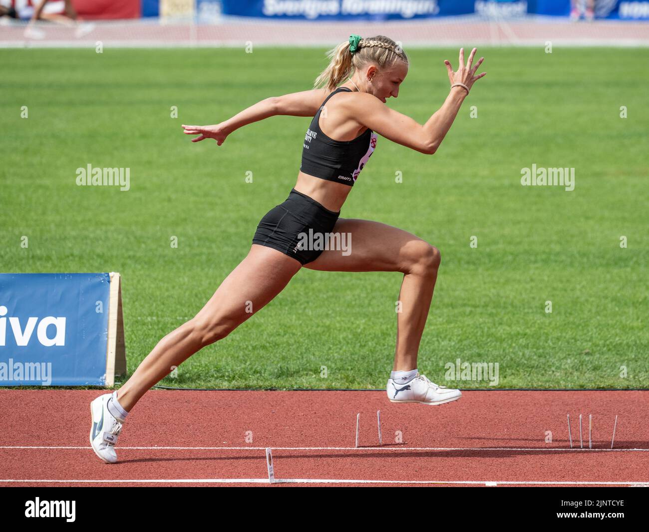 Swedish long jumper Maja Åskag running for a jump. She is a promising athlete who also competes in triple jump. Stock Photo