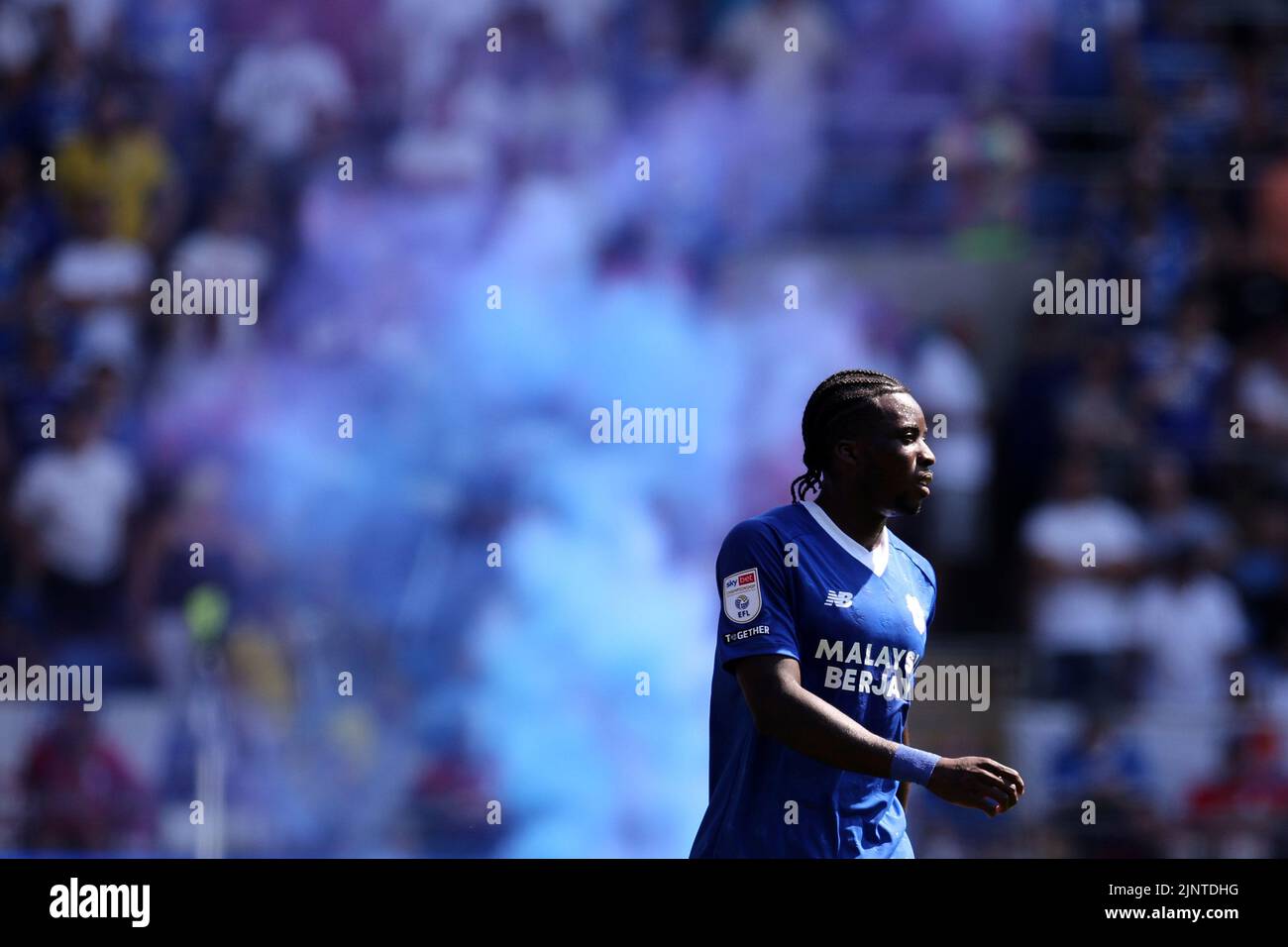 Cardiff, UK. 13th Aug, 2022. Sheyi Ojo of Cardiff City looks on. EFL Skybet championship match, Cardiff city v Birmingham City at the Cardiff City Stadium in Cardiff, Wales on Saturday 13th August 2022. this image may only be used for Editorial purposes. Editorial use only, license required for commercial use. No use in betting, games or a single club/league/player publications. pic by Andrew Orchard/Andrew Orchard sports photography/Alamy Live news Credit: Andrew Orchard sports photography/Alamy Live News Stock Photo