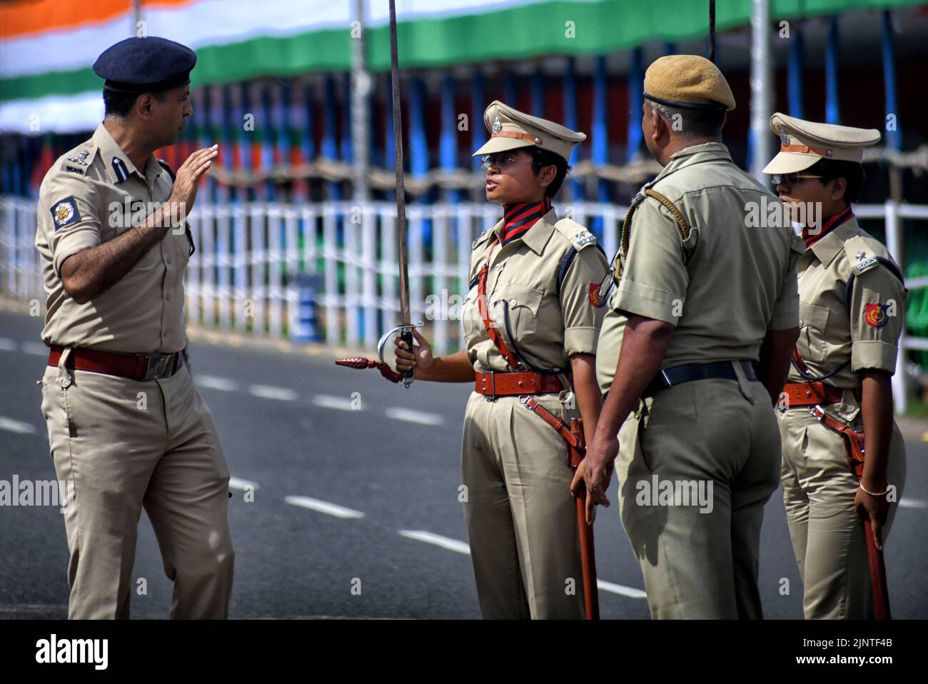 Police personel of different department seen practicing during the Independence day Final Dress Rehearsal. India prepares to celebrate the 75th Independence day on 15th August 2022 as part of the Azadi Ka Amrit Mahotsav celebration. Stock Photo