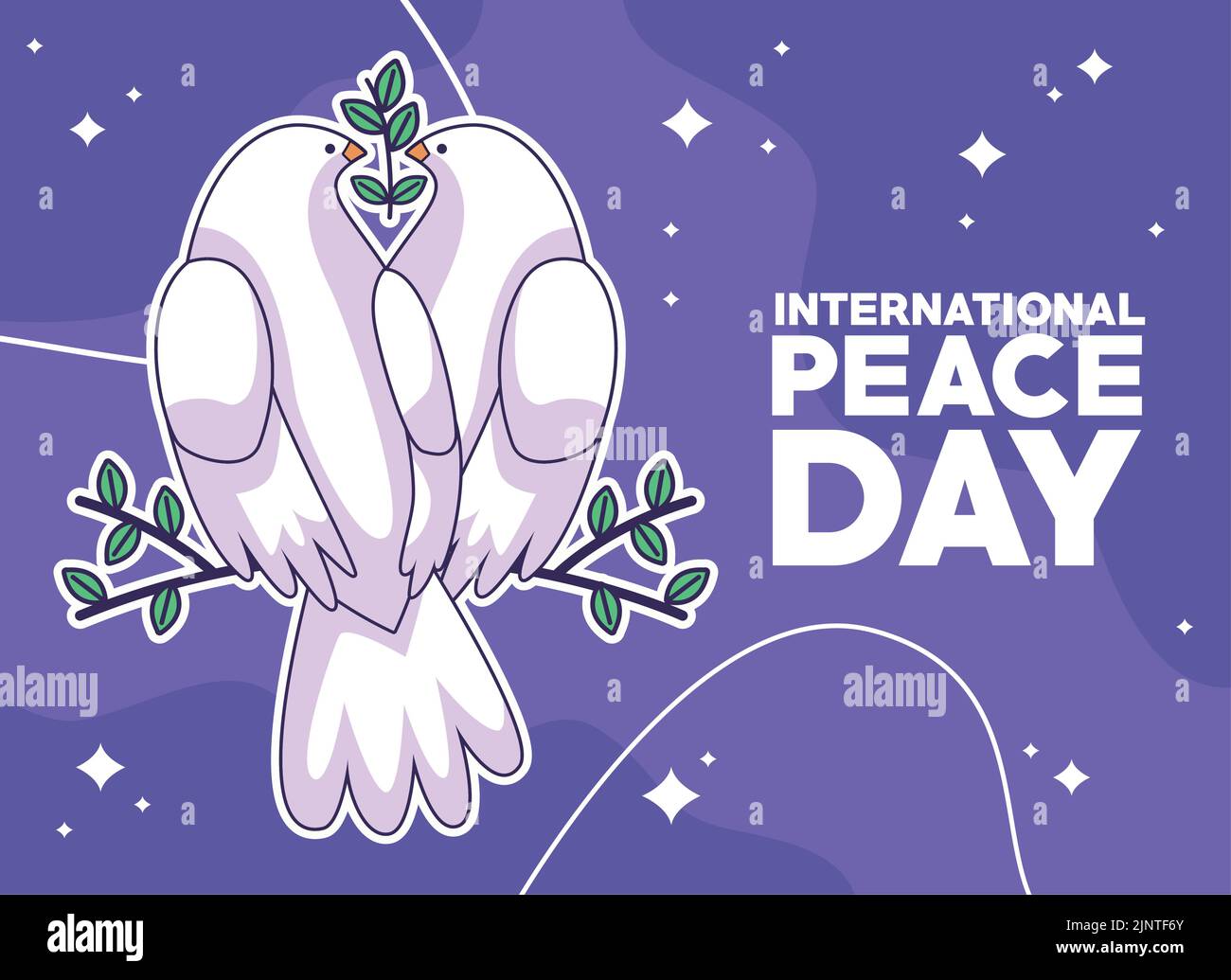 peace day lettering with doves Stock Vector