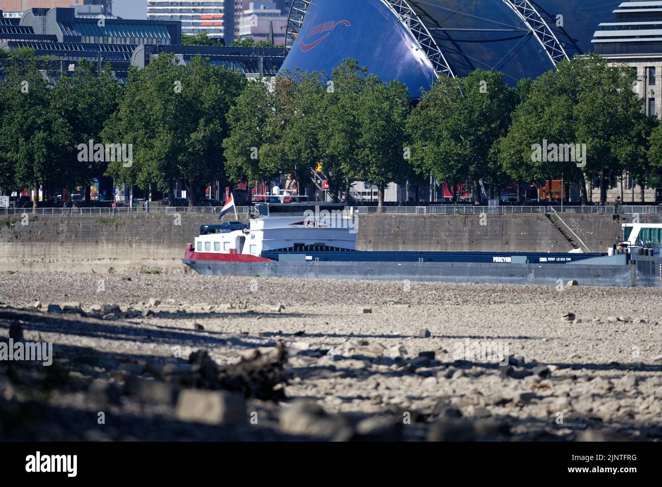 Cologne, Germany August 09, 2022: low water level on the rhine in cologne Stock Photo